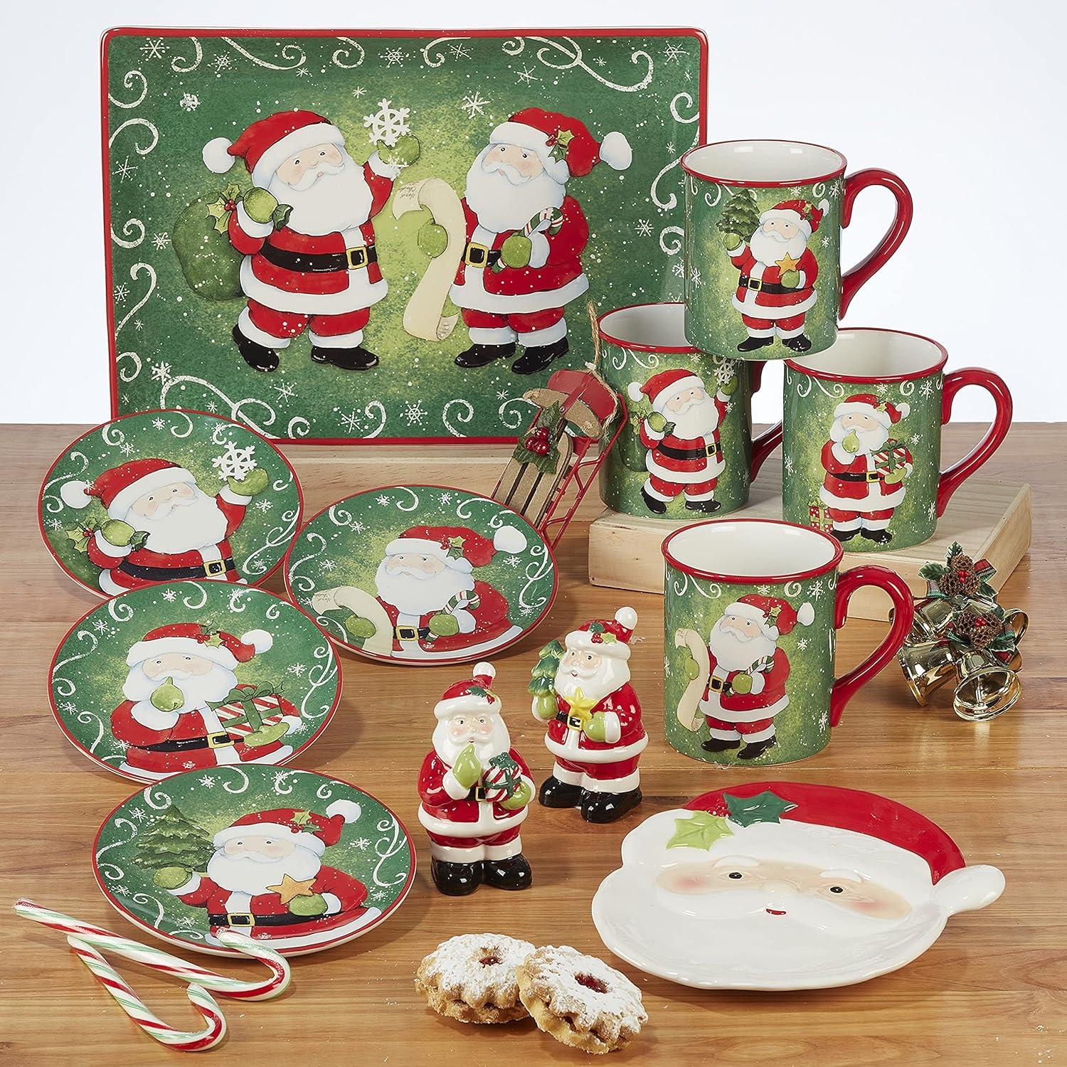 Holiday Magic Santa Ceramic Christmas Mugs, Set of 4