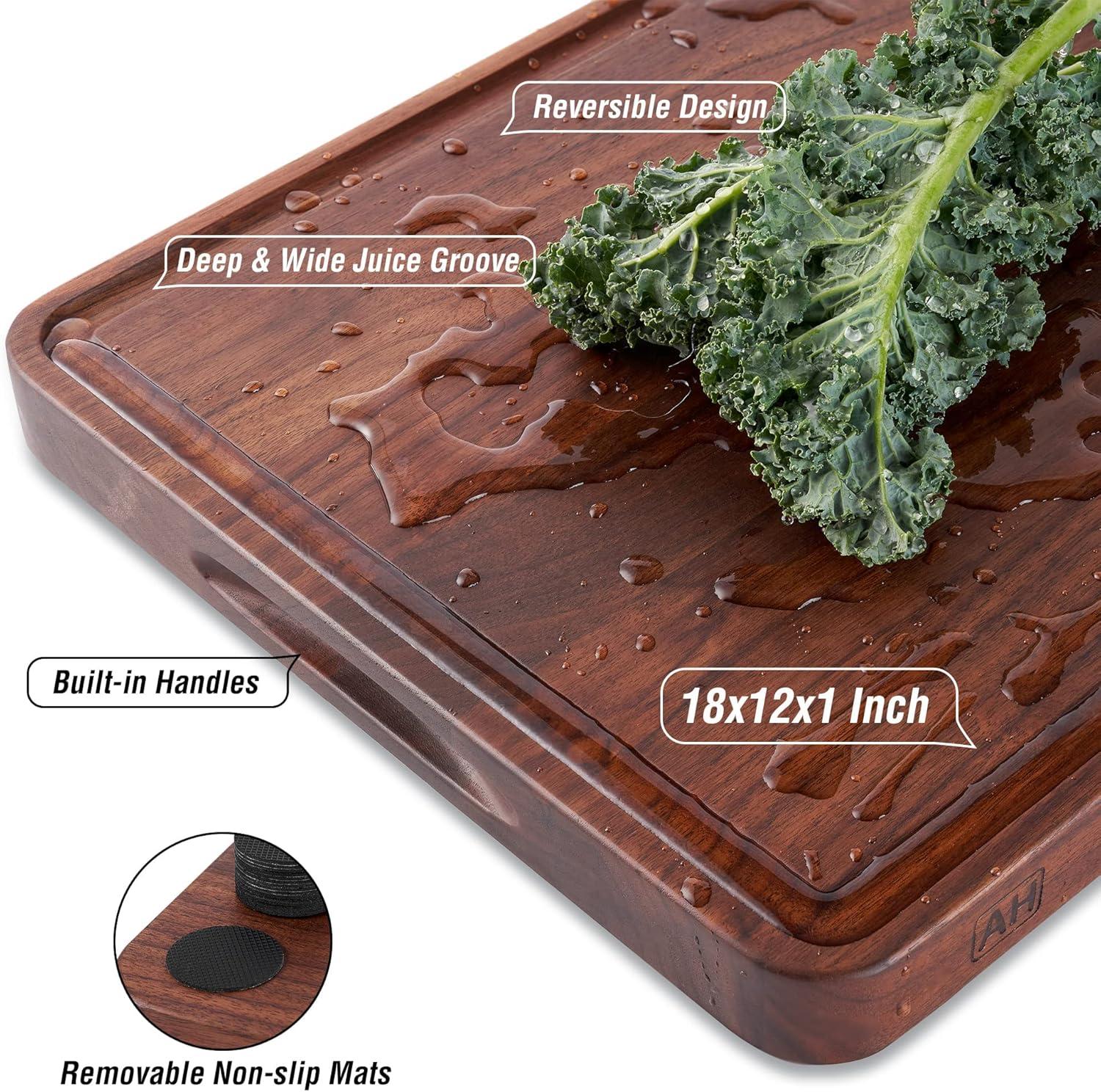 Large Walnut Wood Cutting Board with Juice Groove and Handles