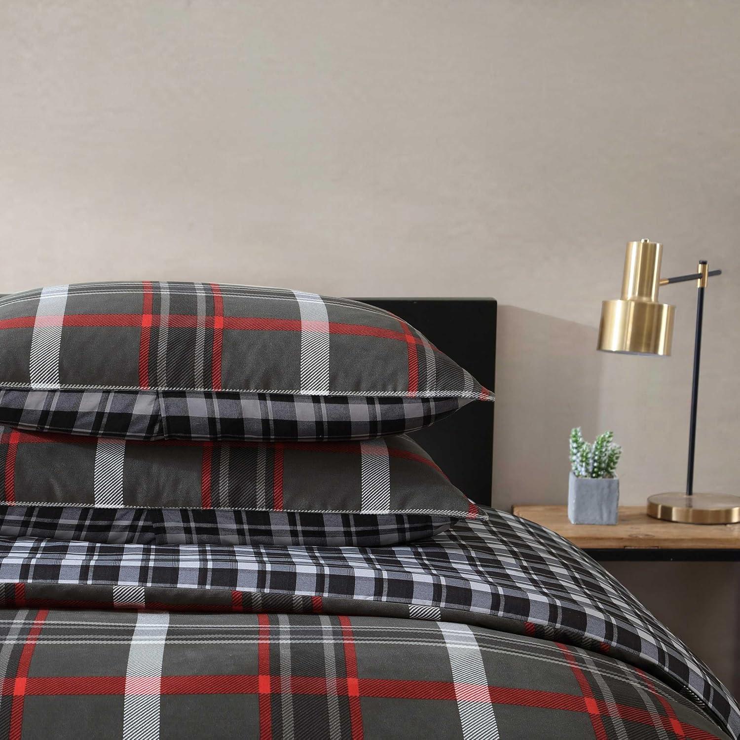 Eddie Bauer Willow Plaid Reversible Grey Duvet Cover Set