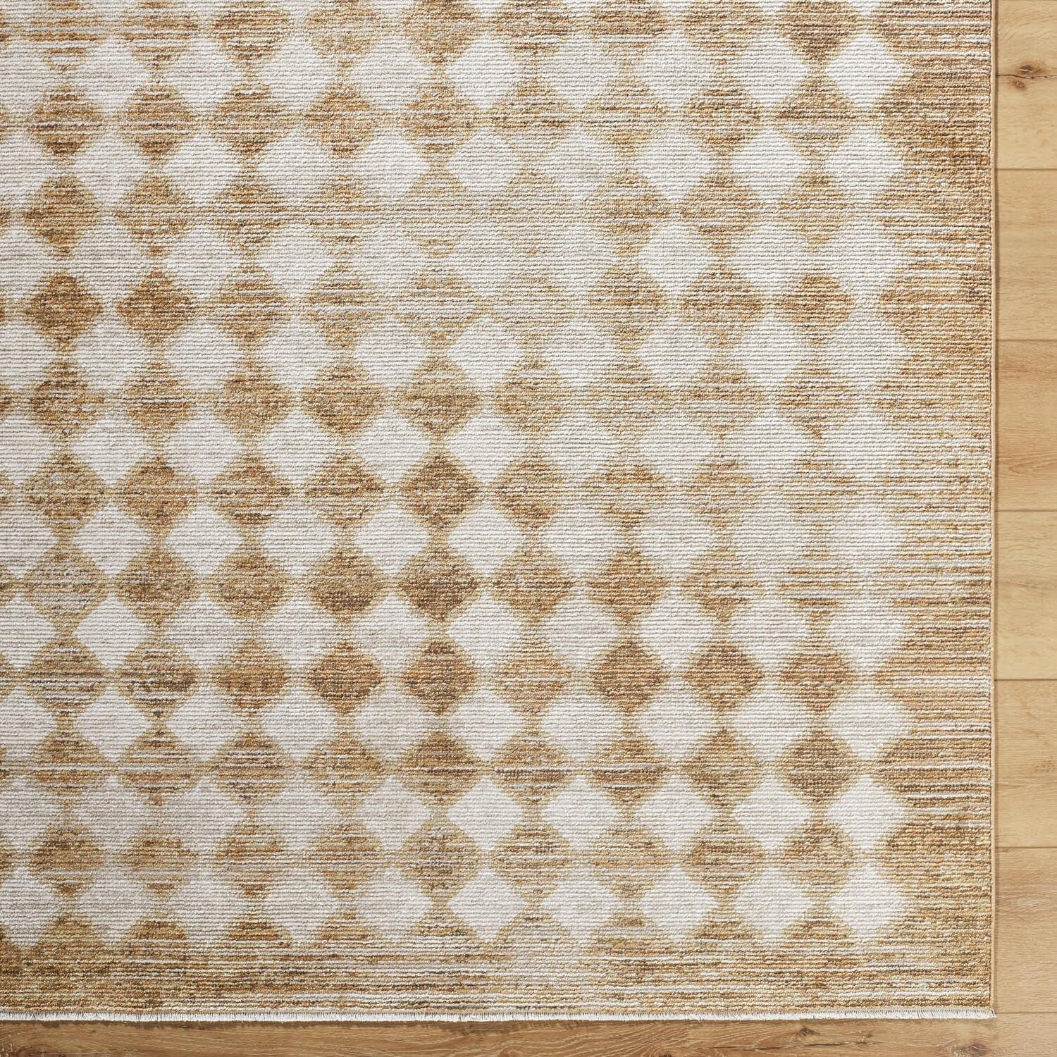 Taupe and Cream Rectangular Synthetic Checkered Area Rug