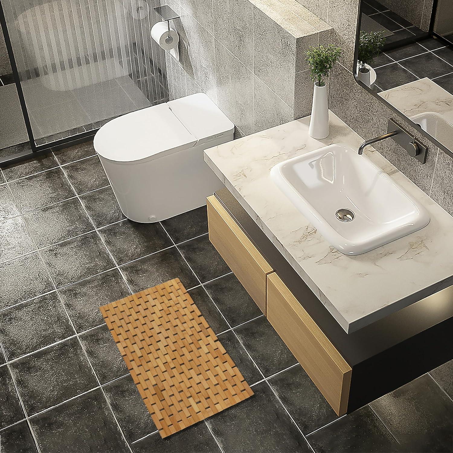 Basicwise Foldable Bamboo Bathroom Mat - Non-Slip Design for Showers, Bathtubs, Spas, and Pools - Providing Comfort, Quick Drying, Small