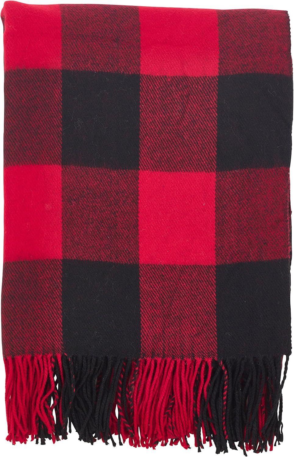 Red and Black Buffalo Plaid Check Tassel Throw Blanket