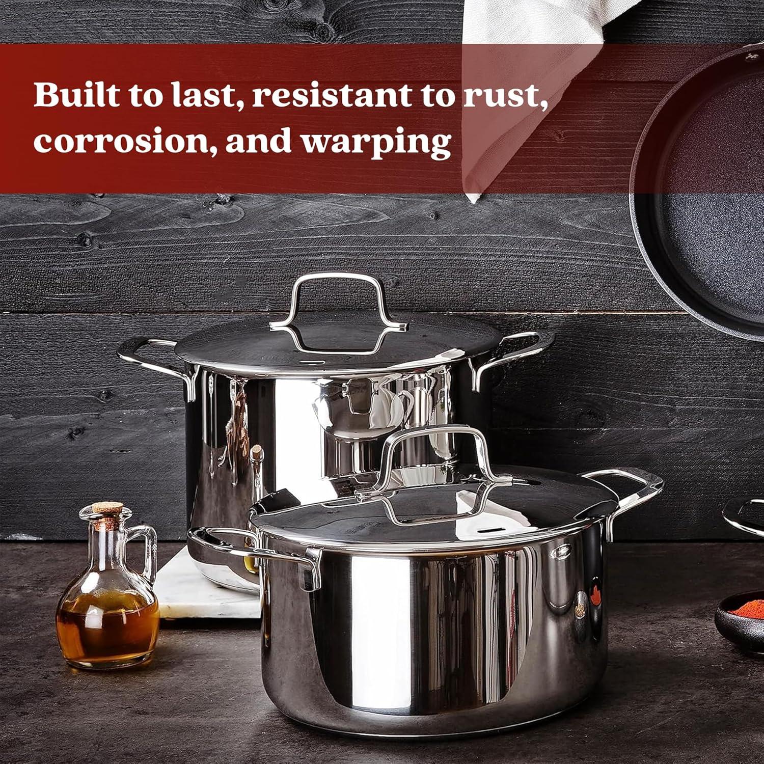 Alva Maestro 8 Qt. Stainless Steel Stock Pot with Lid Scratch Resistant Non-Toxic PFAS Free Compatible with All Stovetops Oven Safe & Induction Safe