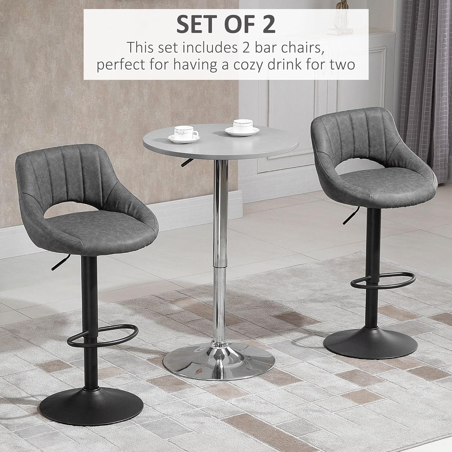 HOMCOM Modern Bar Stools Set of 2 Swivel Bar Height Barstools Chairs with Adjustable Height, Round Heavy Metal Base, and Footrest, Gray