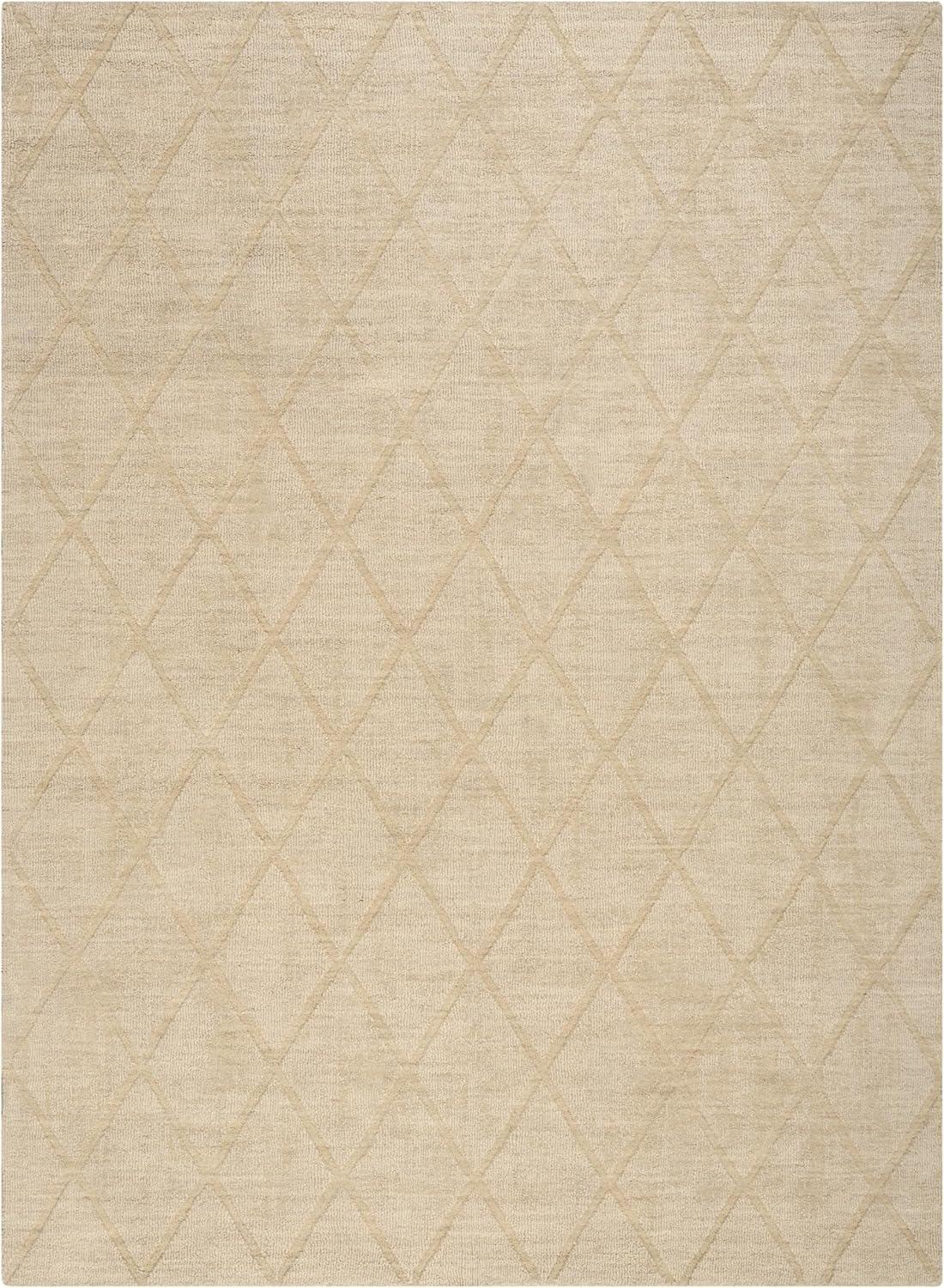 Nourison 5'3"x7'3" Wool Haven Modern Handwoven Area Rug Beige: Geometric Diamond Pattern, Medium Pile, Hand-Carved