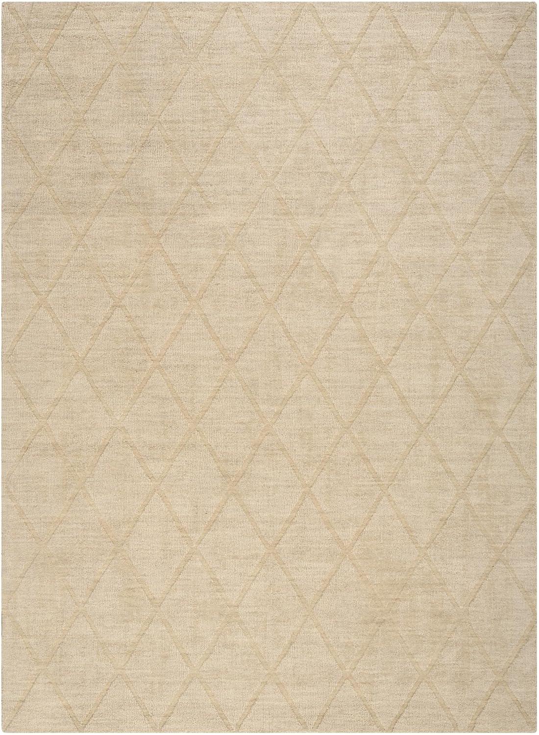Nourison 5'3"x7'3" Wool Haven Modern Handwoven Area Rug Beige: Geometric Diamond Pattern, Medium Pile, Hand-Carved