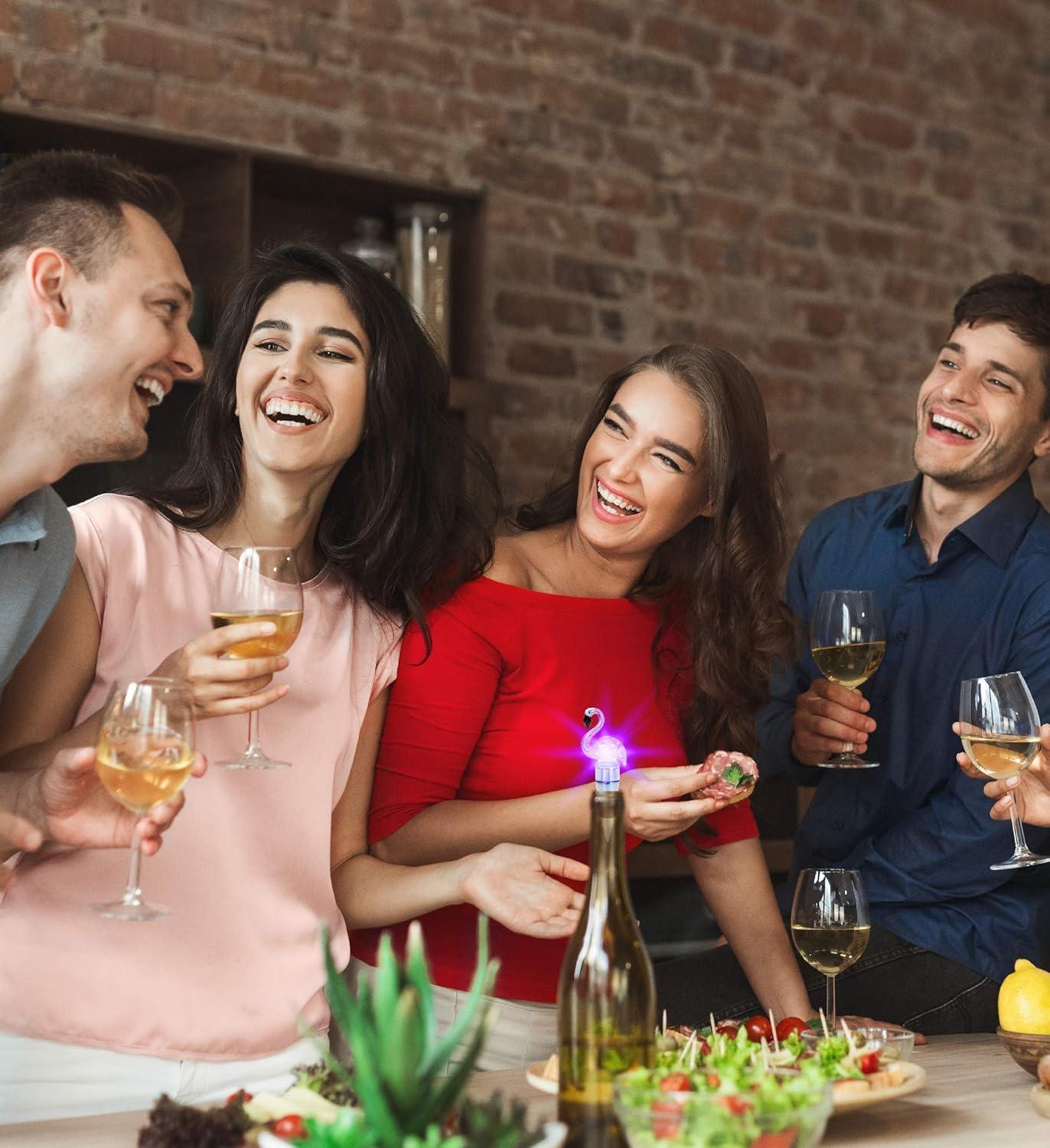 Pink Flamingo LED Glass Wine Bottle Stopper with Chrome Base