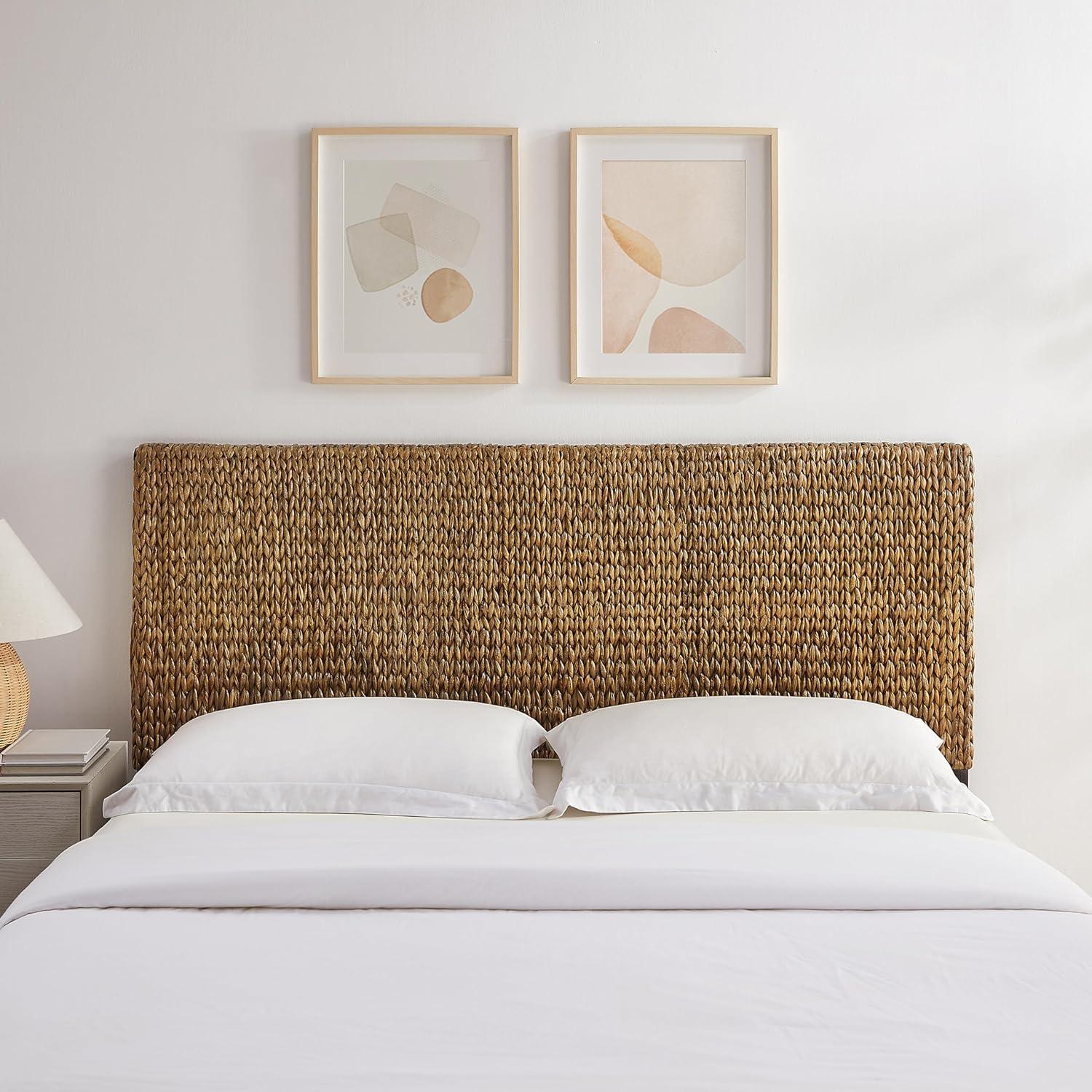 King Size Handwoven Seagrass and Mahogany Headboard