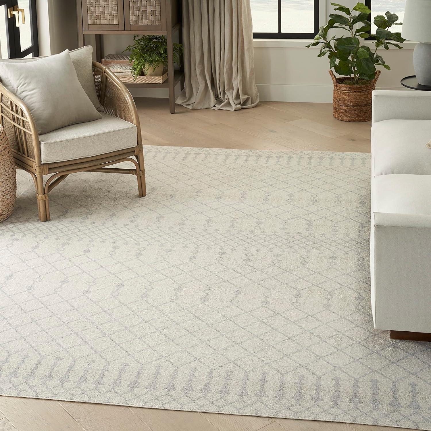 Ivory Trellis 8' x 10' Washable Synthetic Area Rug