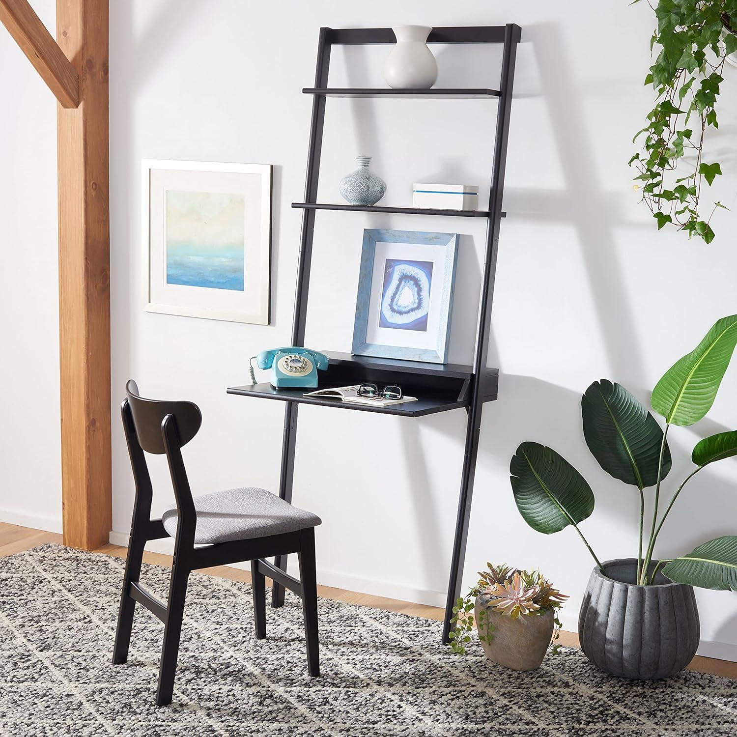 SAFAVIEH Pamella Rustic Retro 2 Shelf Leaning Desk, Black