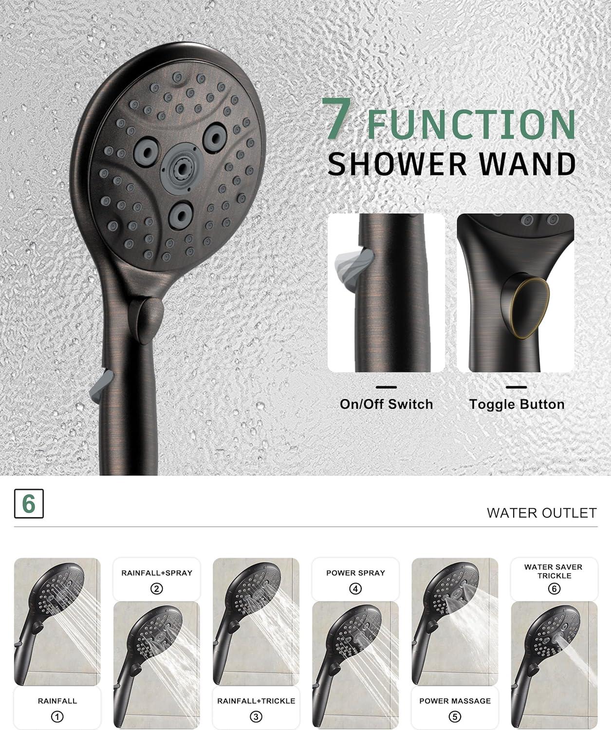 SunCleanse Oil Rubbed Bronze Shower System, Shower Faucet Sets Complete with Rain Shower Head and 7-Settings Handheld Shower Spray, Included Rough in Valve and Trim Kit