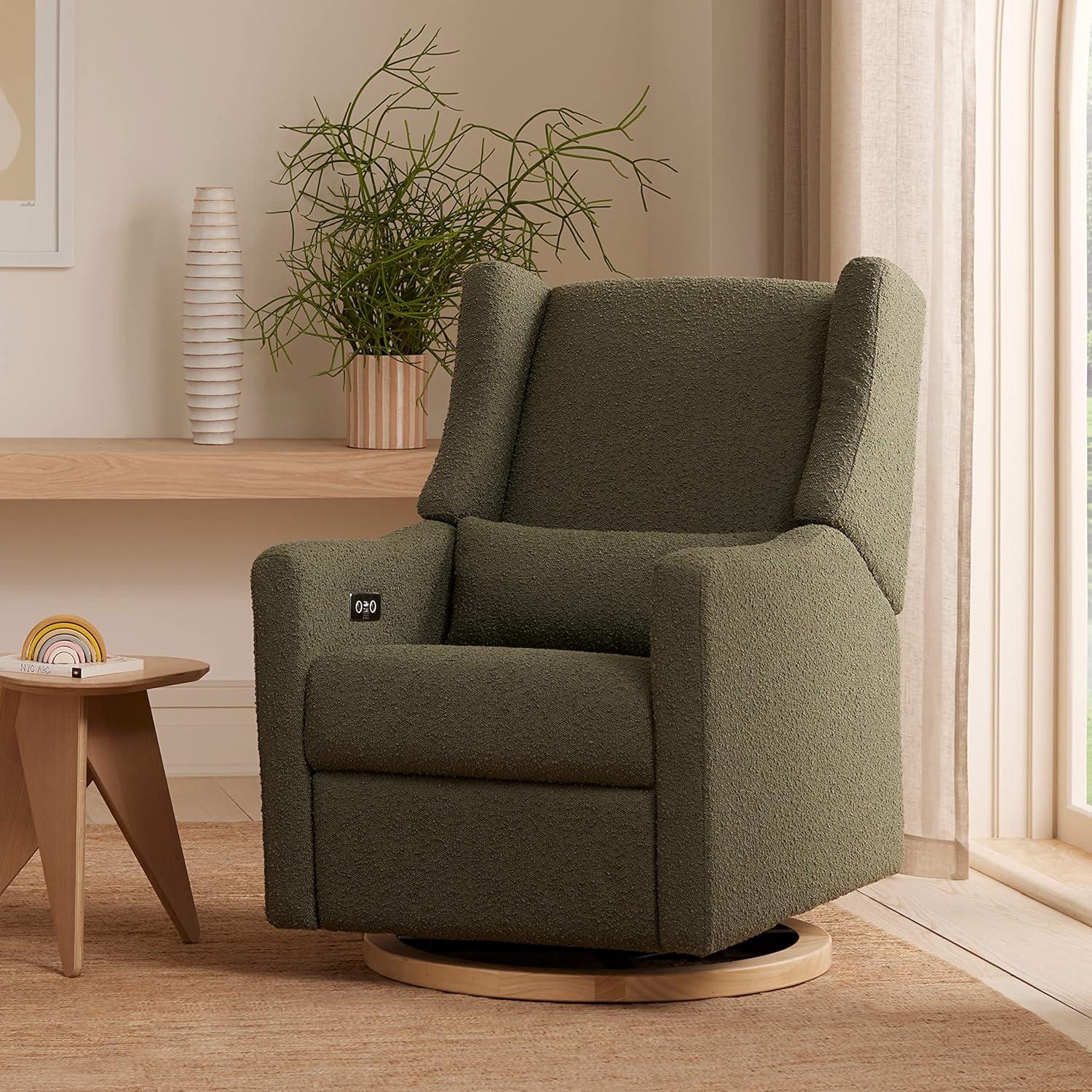 Eco-Friendly Olive Boucle Swivel Recliner with USB Port