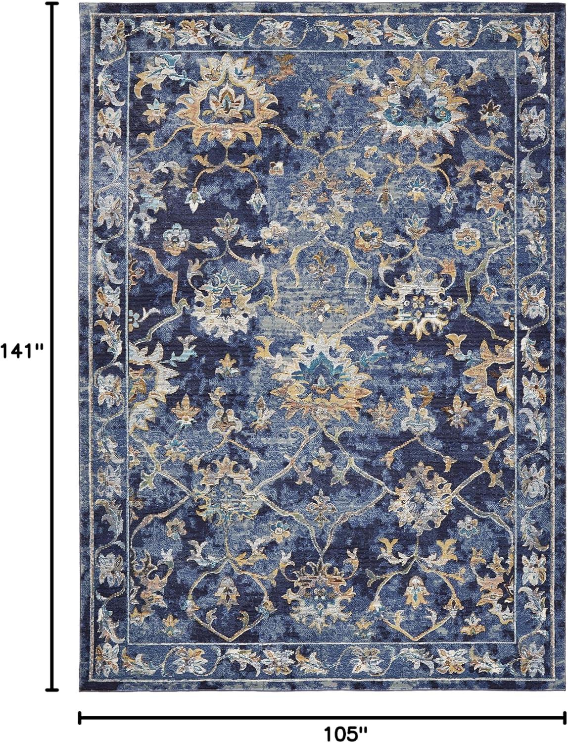 LR Home Ada 8'9" x 11'9" Indigo Bordered Floral Adult Durable Indoor Area Rug