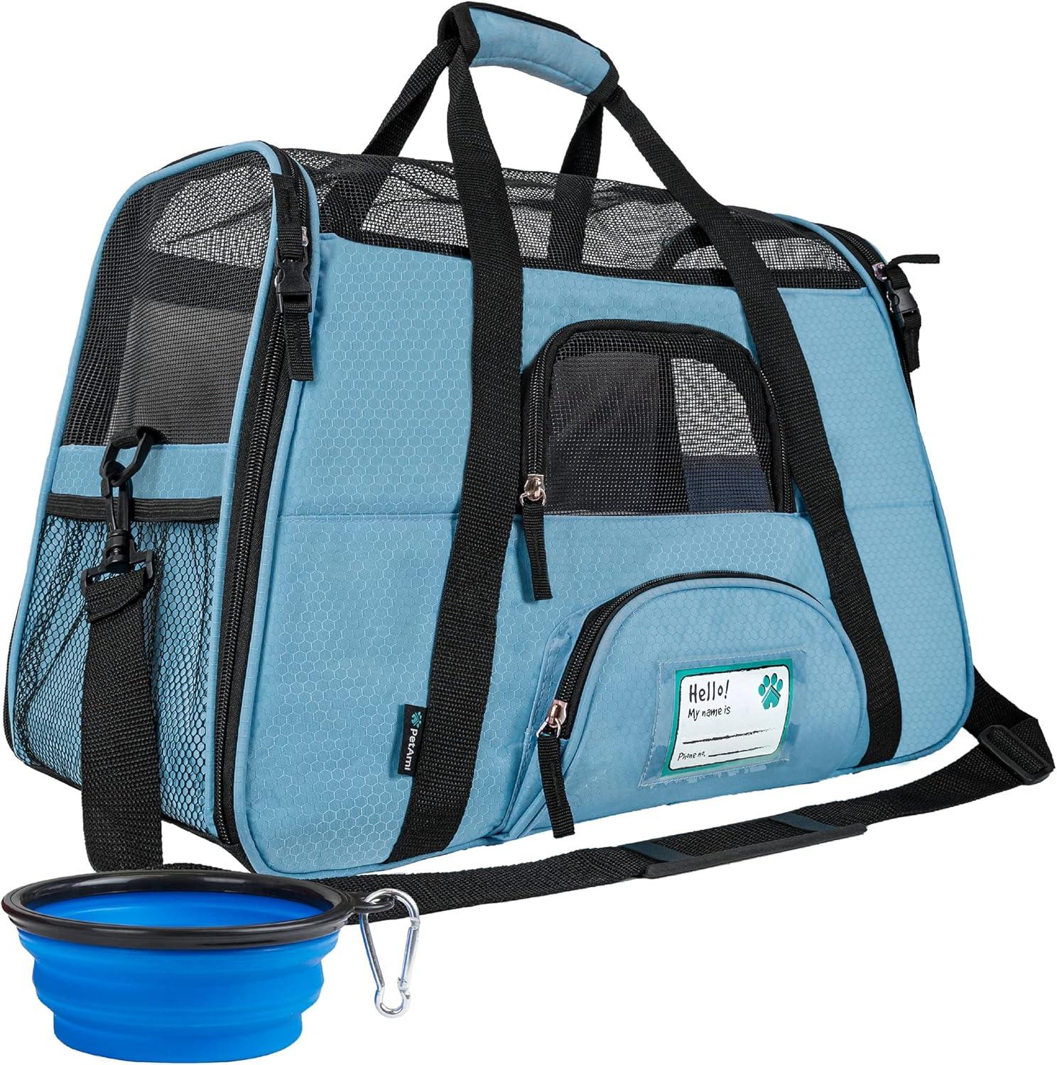 PetAmi Airline Approved Pet Carrier for Cat Dog, Soft Sided Travel Supplies Accessories, Ventilated Carrying Bag Kitten Puppy (Light Blue, Small)
