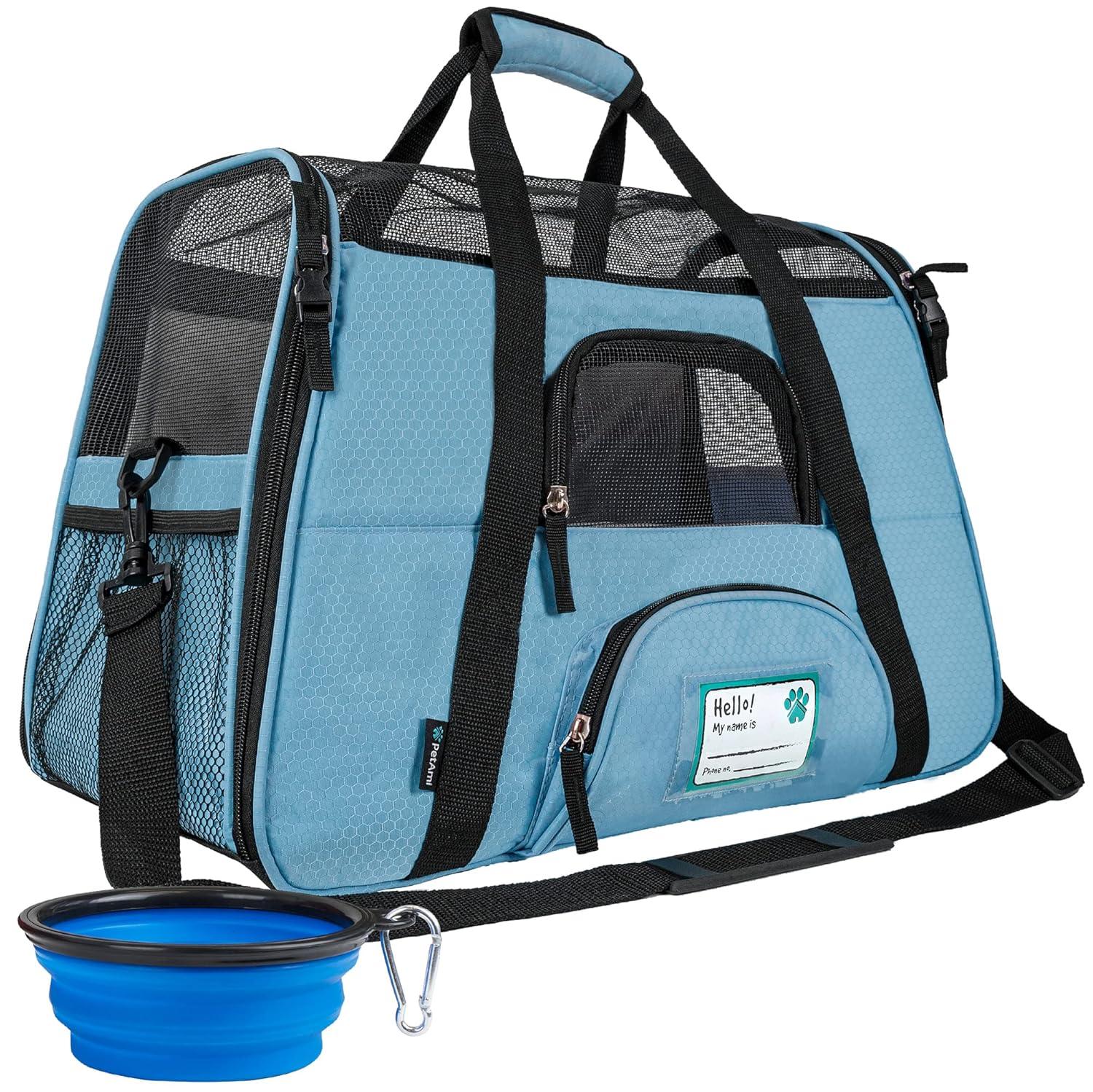 PetAmi Airline Approved Pet Carrier for Cat Dog, Soft Sided Travel Supplies Accessories, Ventilated Carrying Bag Kitten Puppy (Light Blue, Small)
