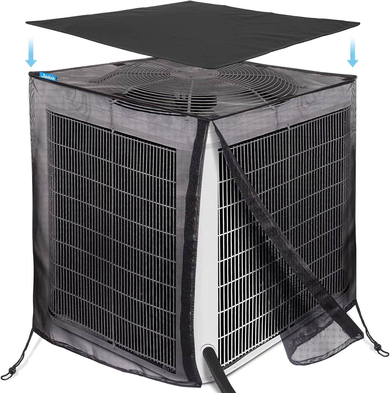 Txbizzer Full Mesh Air Conditioner Cover With Detachable Waterproof Top, 28 x 28 x 32 inch Outside Central AC Unit Protector Against Leaves, Weeds, Cottonwood and Debris