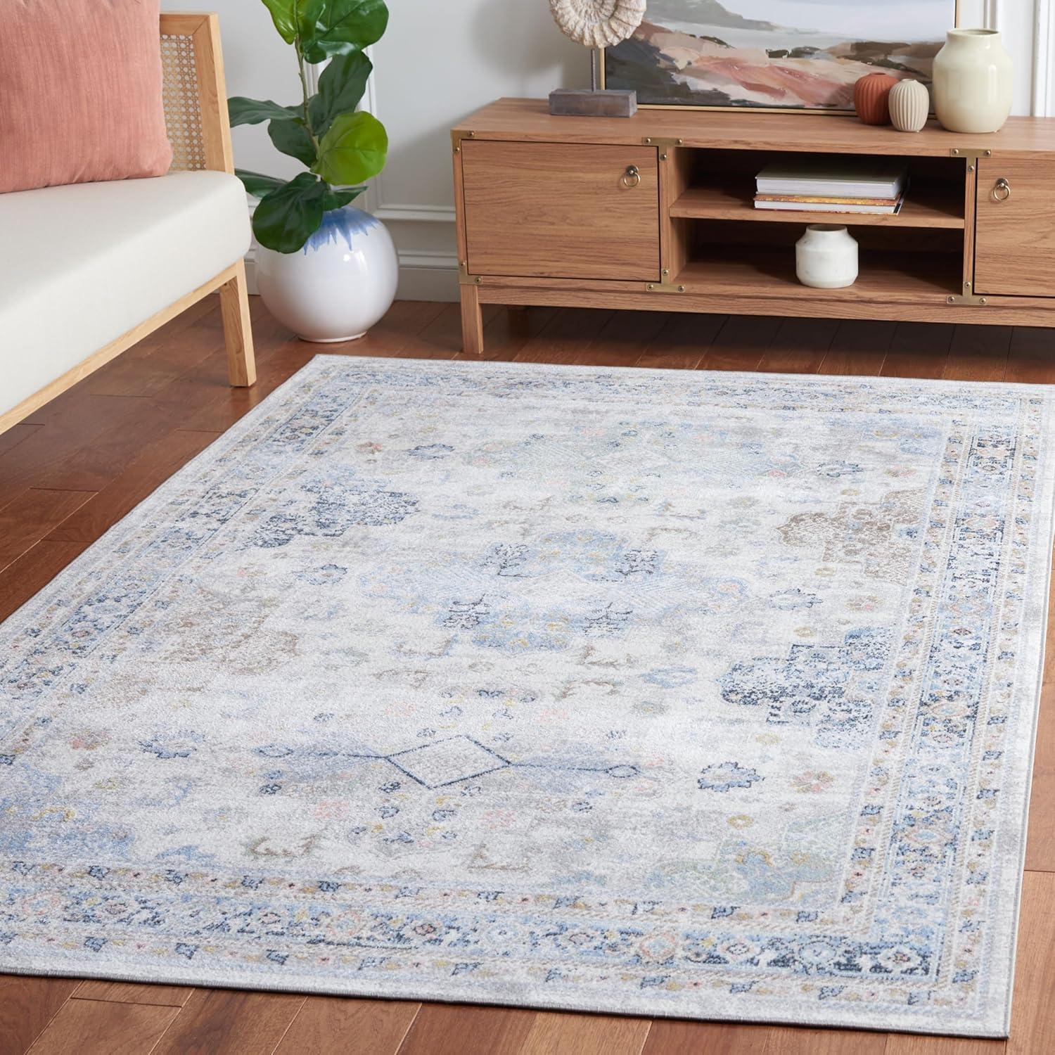 SAFAVIEH Bayside Zoja Oriental Polyester Machine Washable Runner Rug, Grey/Blue, 2'2" x 8'