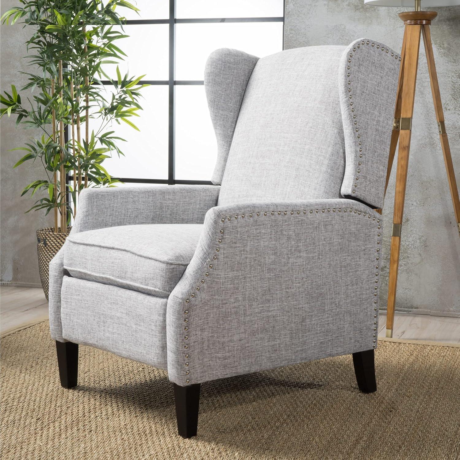 Wescott Traditional Press-Back Recliner Light Gray - Christopher Knight Home: Studded, Padded, Wingback