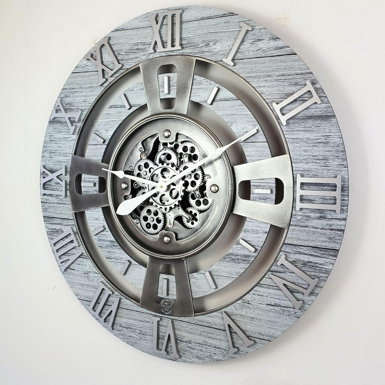 The Gears Clock Wall Clock 36" Oversized for Living Room decor with Real Moving Gears England Collection & Reviews | Wayfair