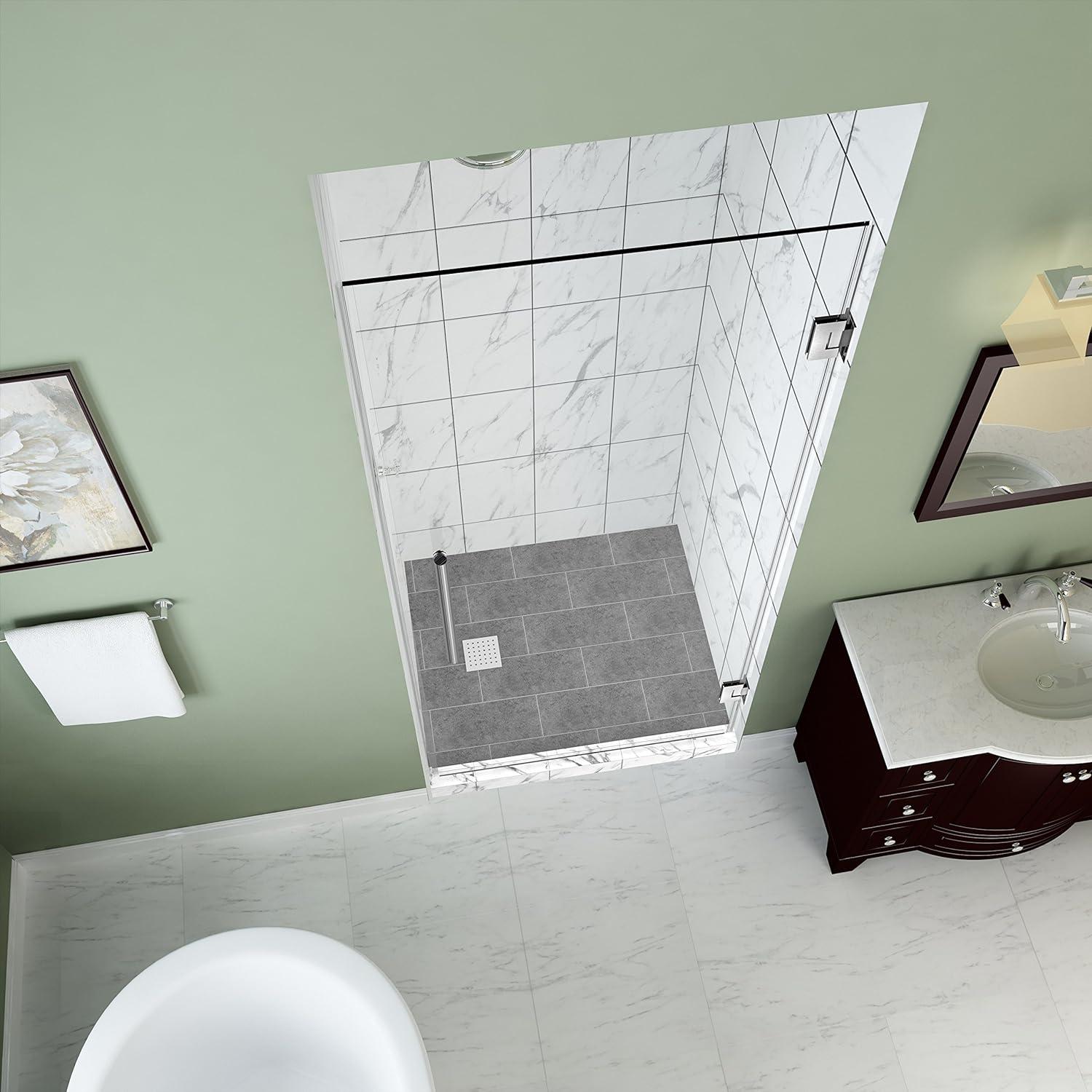 Kinkade 32.75" - 33.25" W x 72" H Frameless Hinged Shower Door