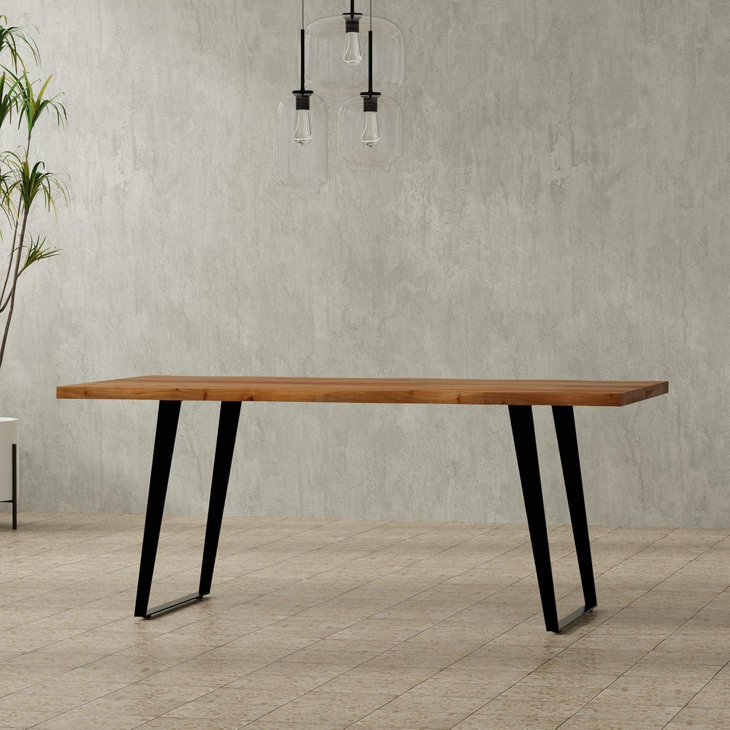 Delta 72'' Natural Acacia Wood Dining Table with Black Iron Legs