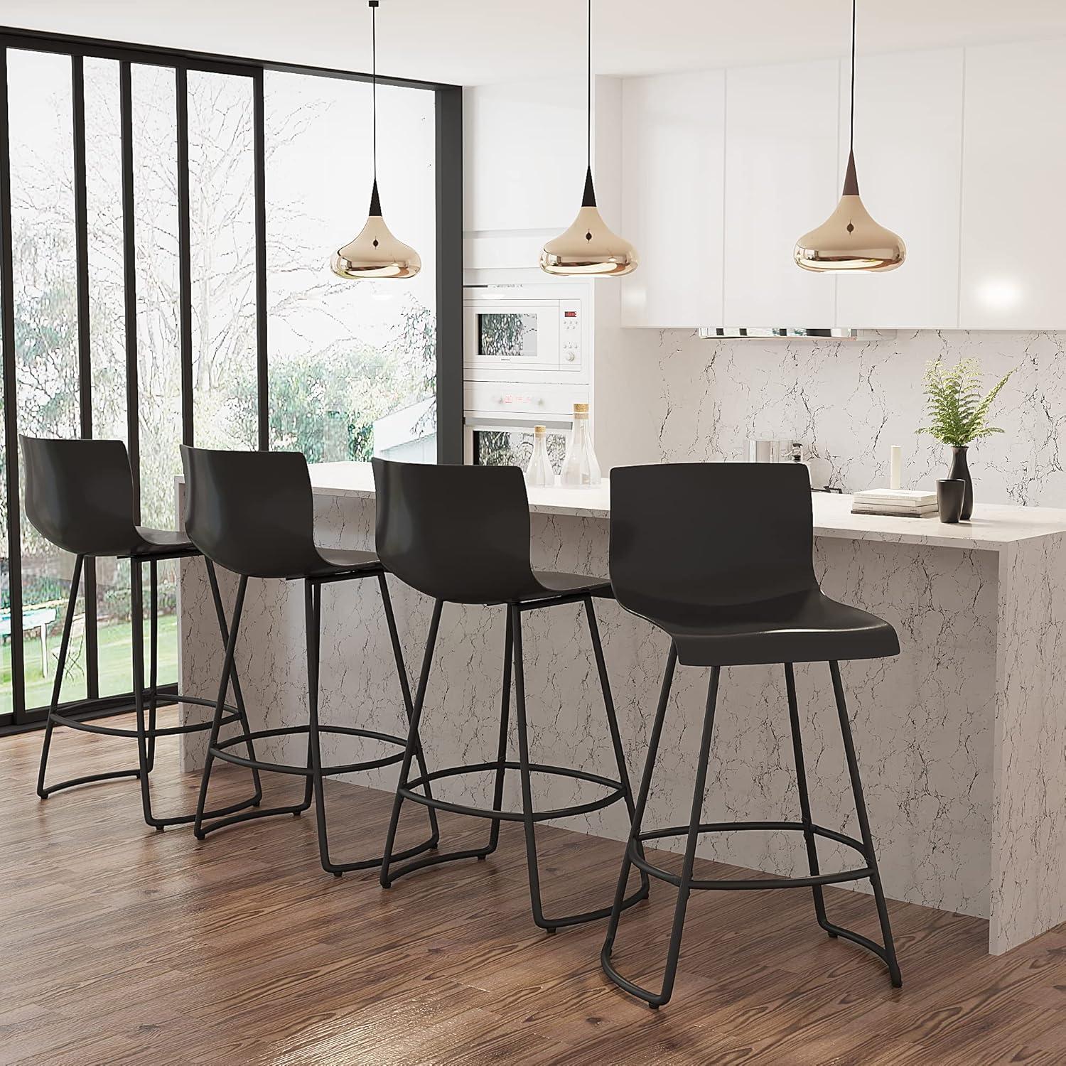 Black Adjustable Swivel Plastic Bar Stools Set of 4