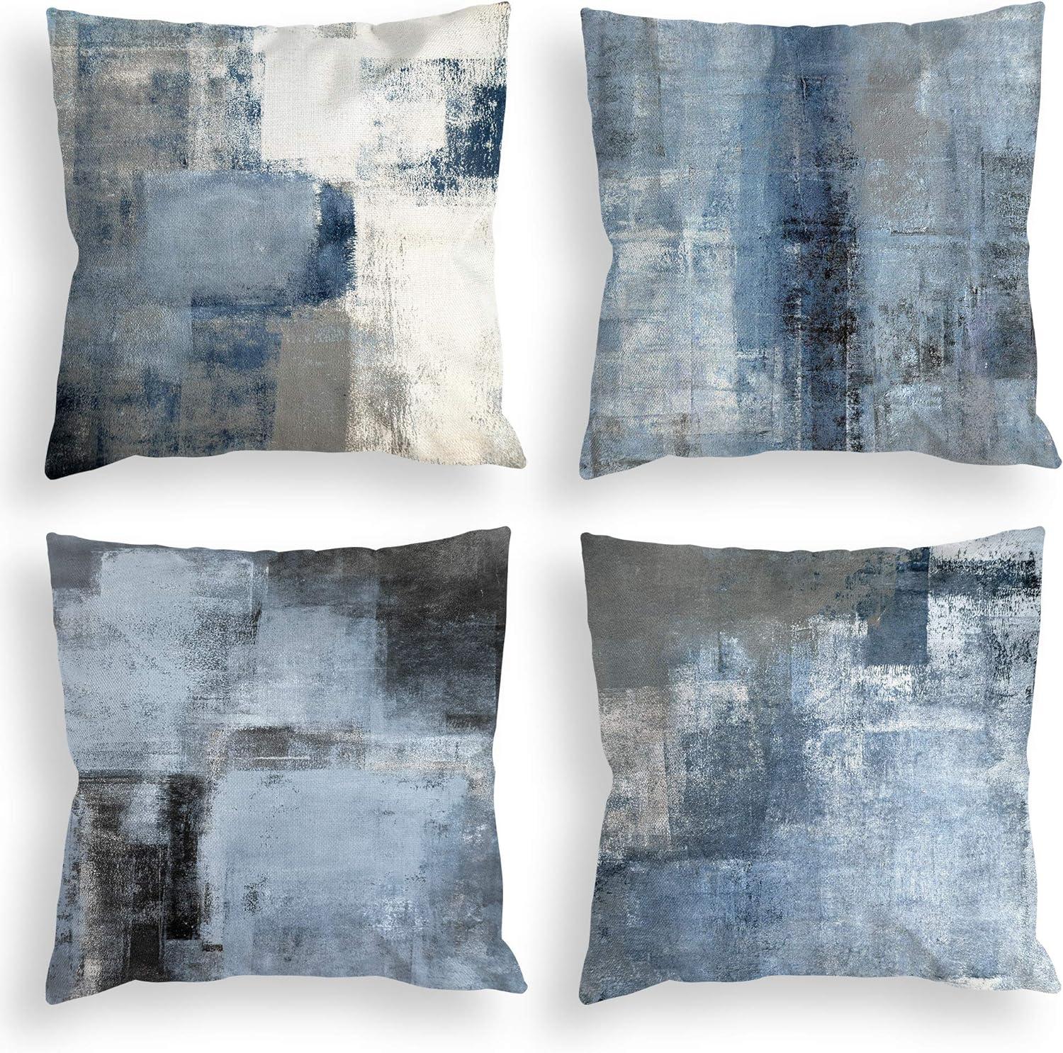 Abstract Blue and Gray Polyester Square Throw Pillow Set