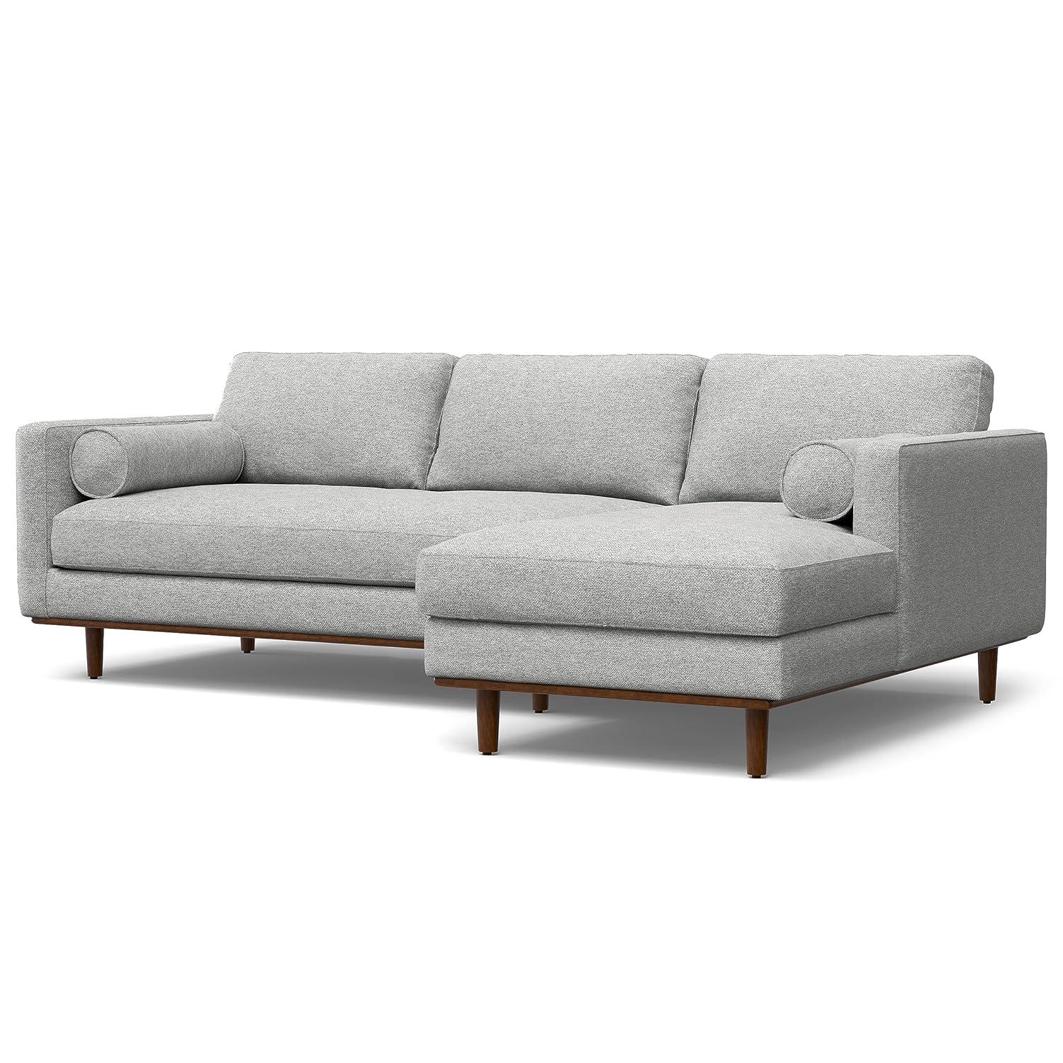 Simpli Home Morrison Large Left Sectional Sofa,Mid-Century Modern Couch with Chaise Lounge and Eco-Friendly Woven-Blend Fabric