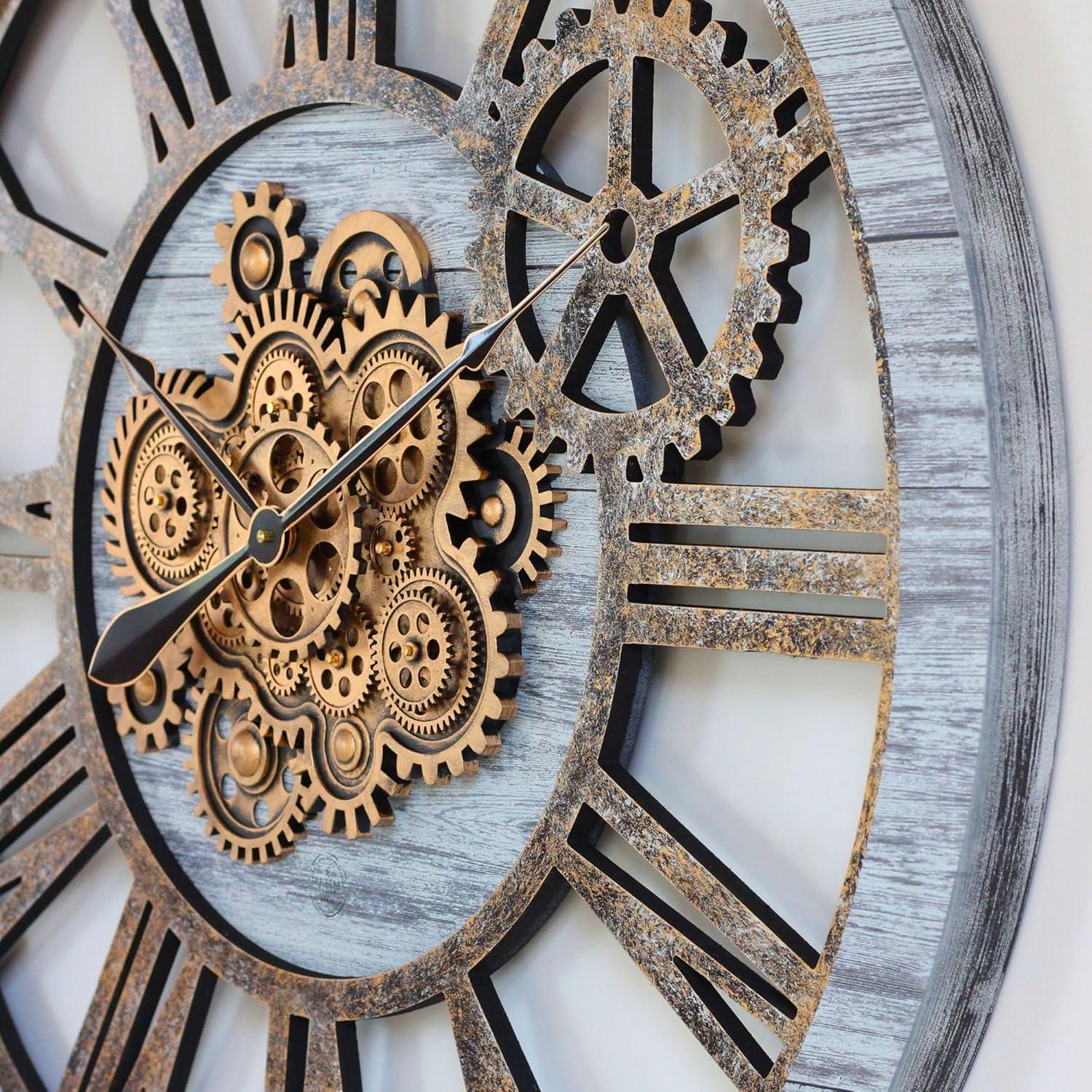 The Gears Clock Wall Clock 36" Round Oversized for Living Room decor with Real Moving Gears America Collection