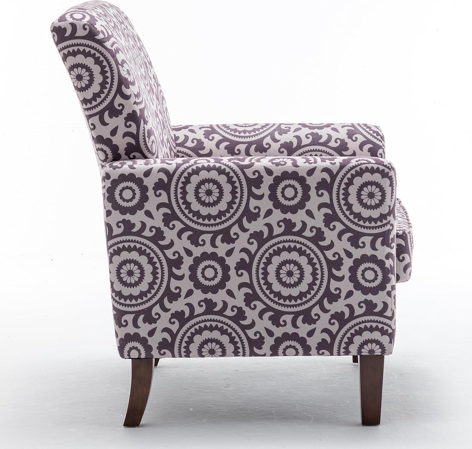 Contemporary Accent Arm Chair with Birch Wood Frame and Velvet Upholstery, Armchair for Office and Living Room Decor, Removable Cushions, 01 Printed Fabric