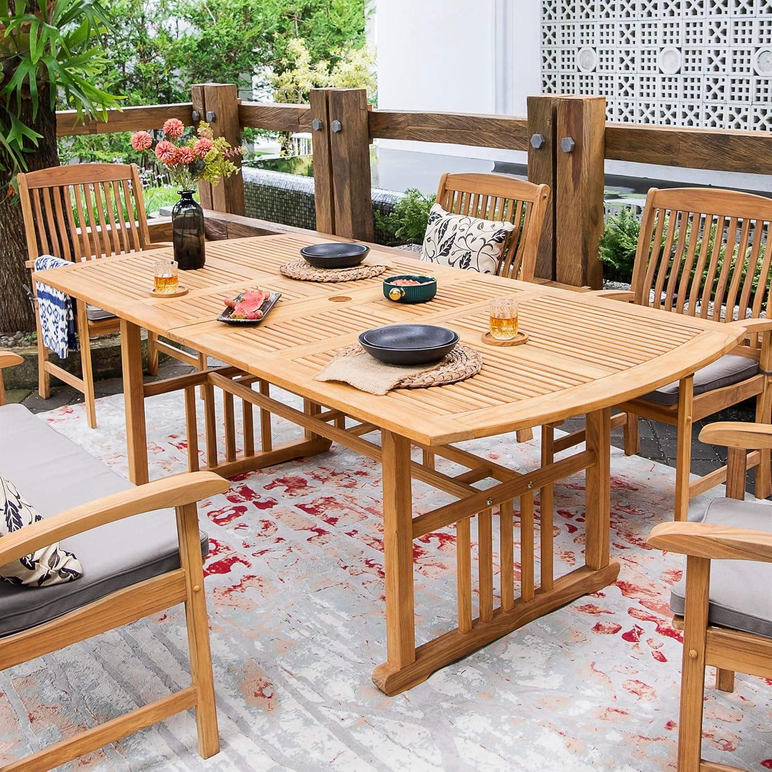 Cambridge Casual 6pc Caterina Teak Wood Outdoor Dining Set with Beige Cushion: Weather-Resistant, 2" Umbrella Hole, Galvanized Steel Hardware