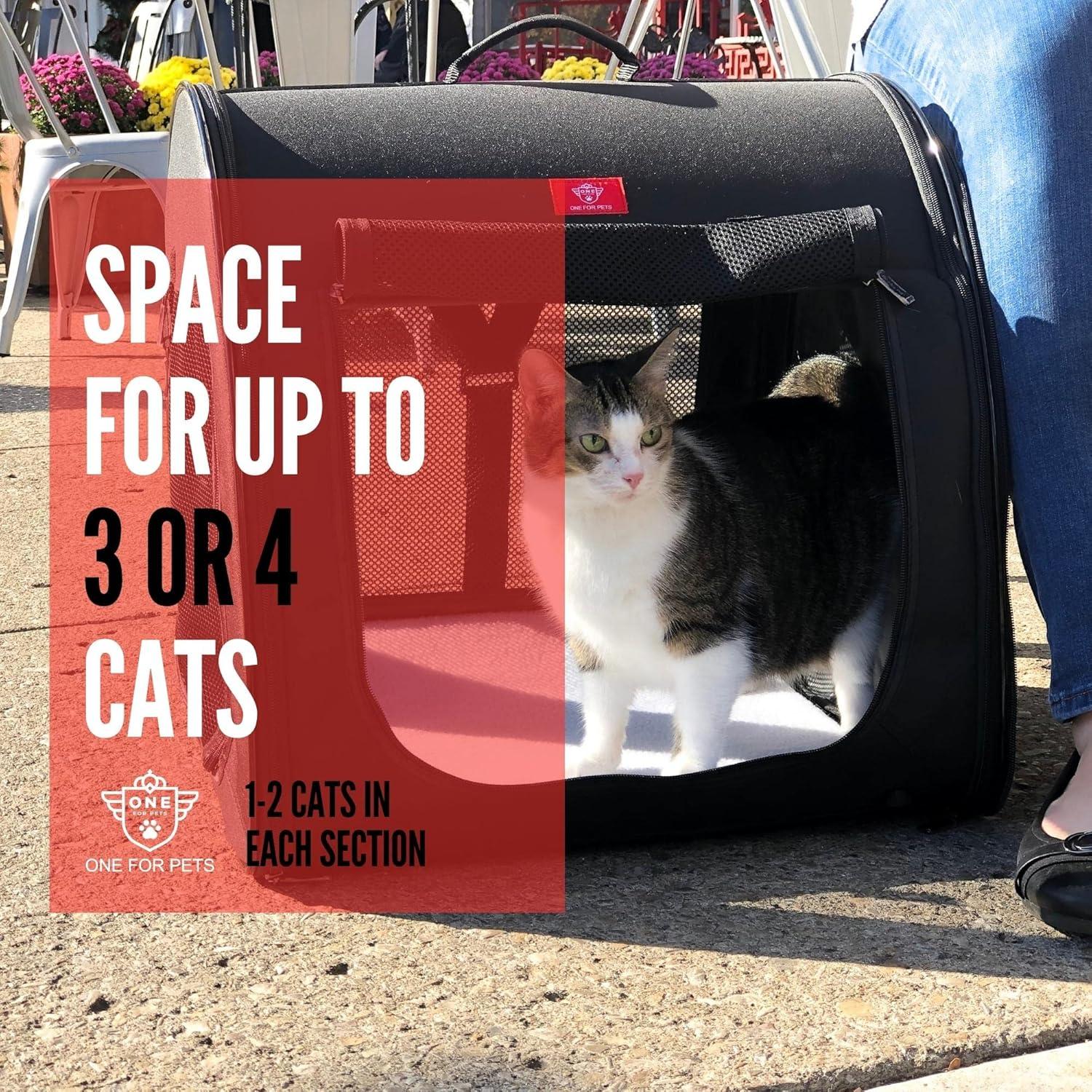 Portable 2-in-1 Double Pet Kennel/Shelter, Fabric, Black/Royal Blue 20"x20"x39" - Car Seat-Belt Fixture Included (Black)