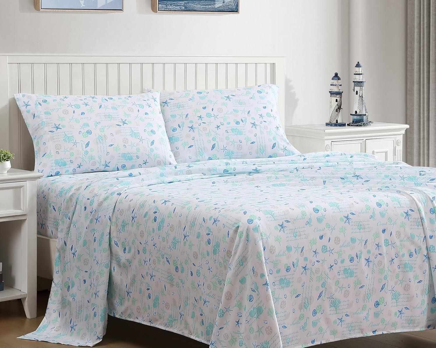 Coastal Print Sheet Set|Queen - Ocean Paradise King - Hampton Blue