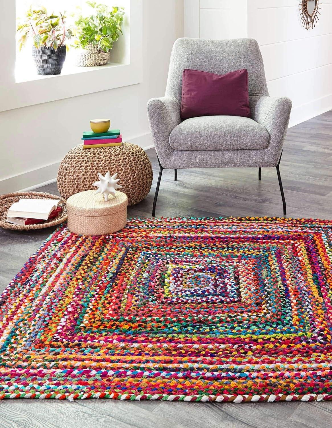 Unique Loom Braided Chindi Collection Area Rug - Layer (10'  Square Multi/Blue)