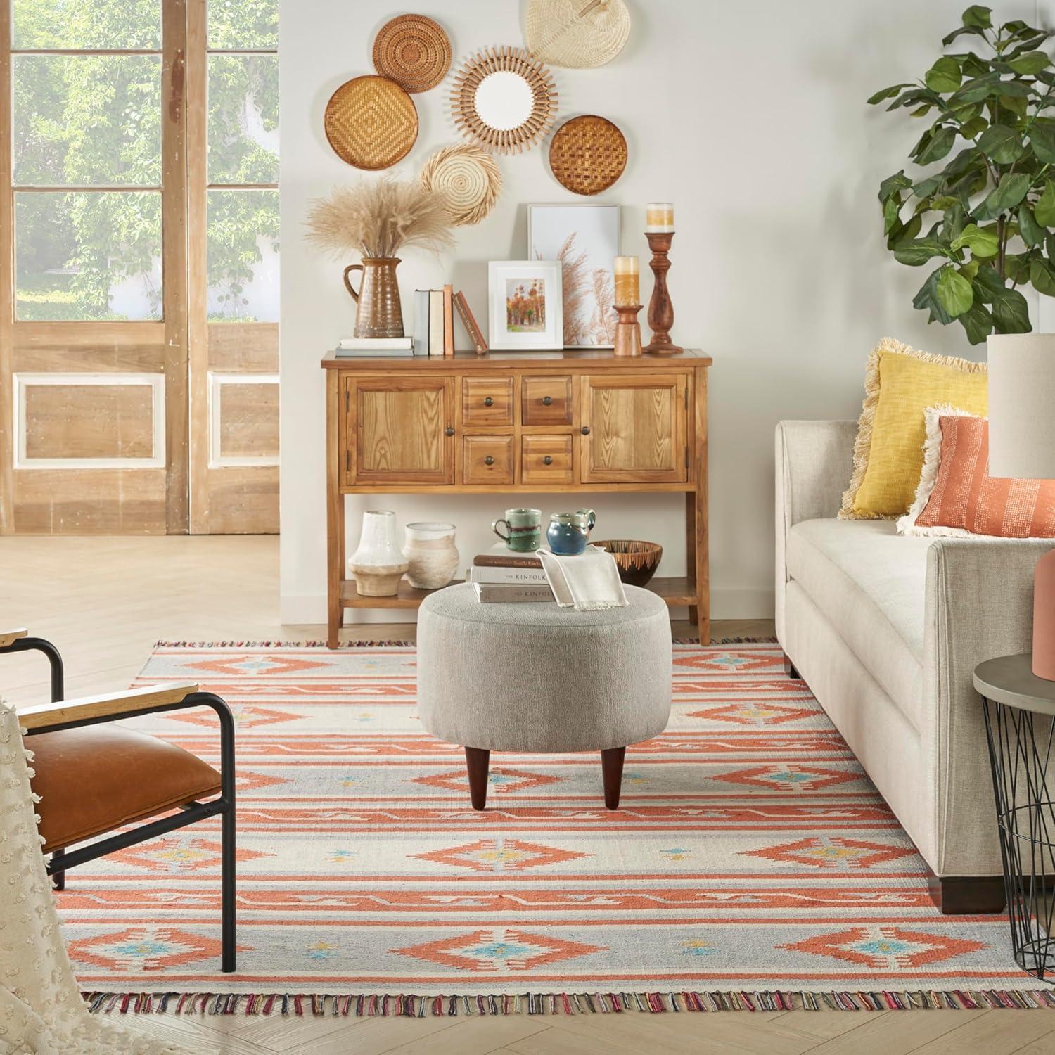 Nourison Baja BAJ03 Ivory/Gray/Red Indoor Area Rug - 5' x 7'