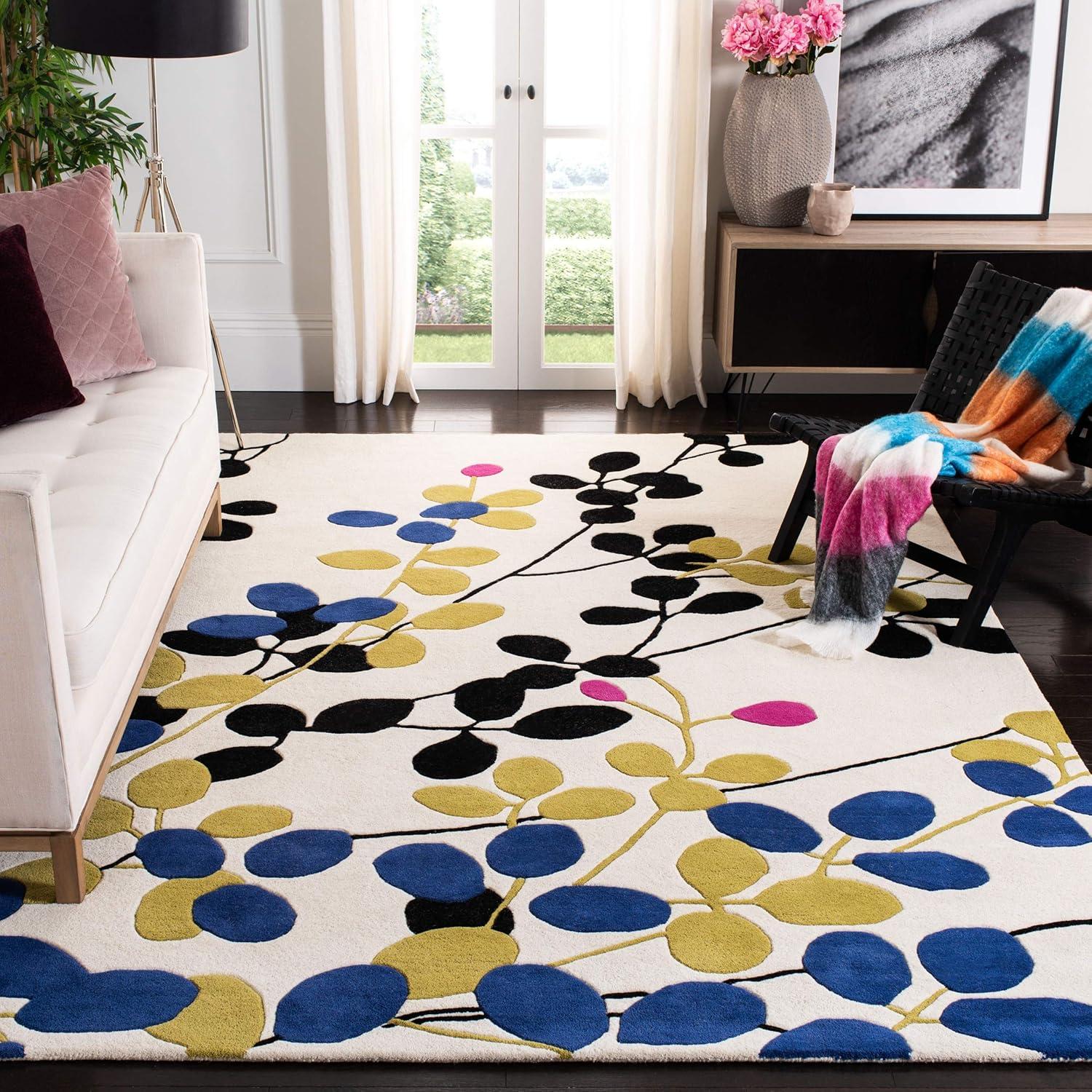 Ivory and Multicolor 6' x 9' Tufted Wool Area Rug