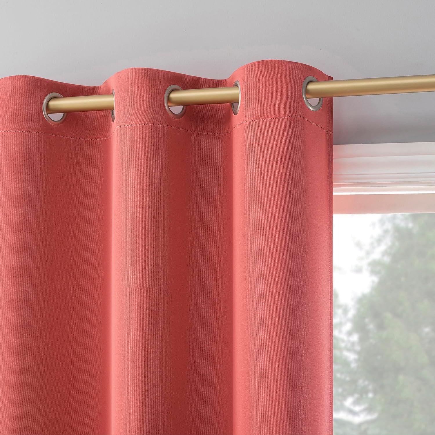 40"x95" Sun Zero Blackout Riley Kids' Bedroom Grommet Curtain Panel Sunset Coral: Energy Efficient, Noise Reduction