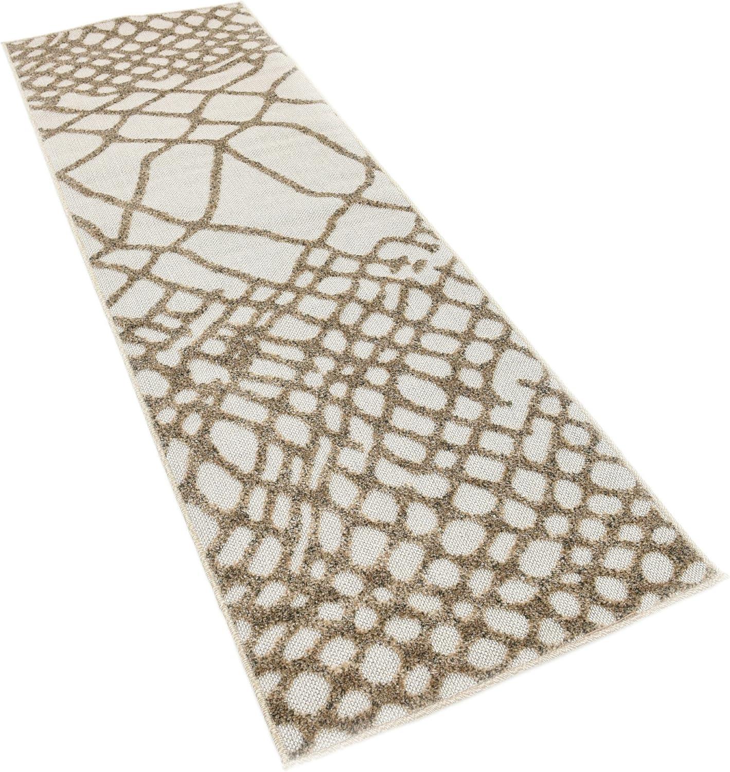 Unique Loom Outdoor Modern Collection Area Rug (2' x 6' 1" Runner Cream/Beige)