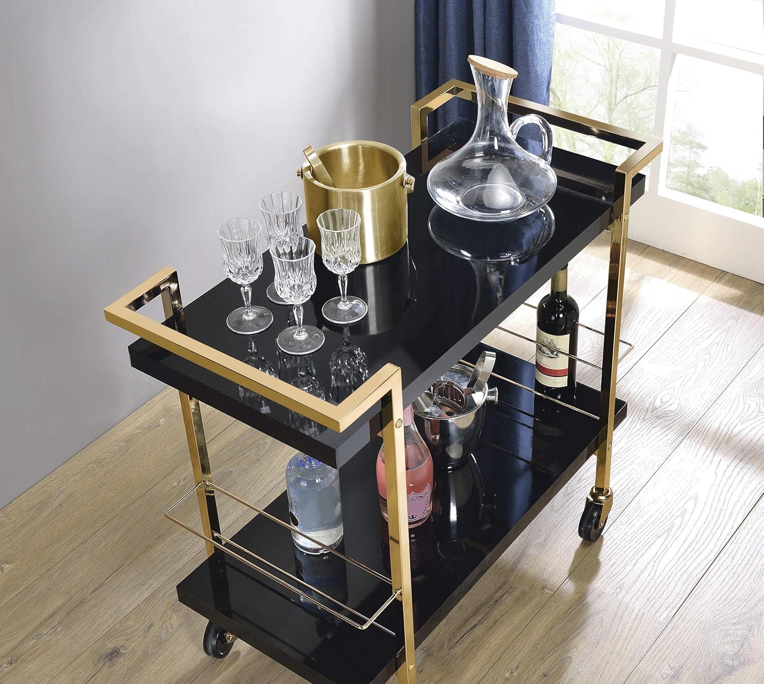 Alios Serving Cart in Black Metal and Gold Frame