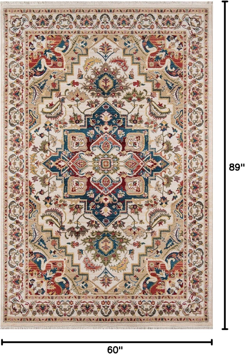 Momeni  Lenox Traditional Medallion Area Rug Ivory 5' x 7'5" 5' x 8' Indoor Blue Rectangle