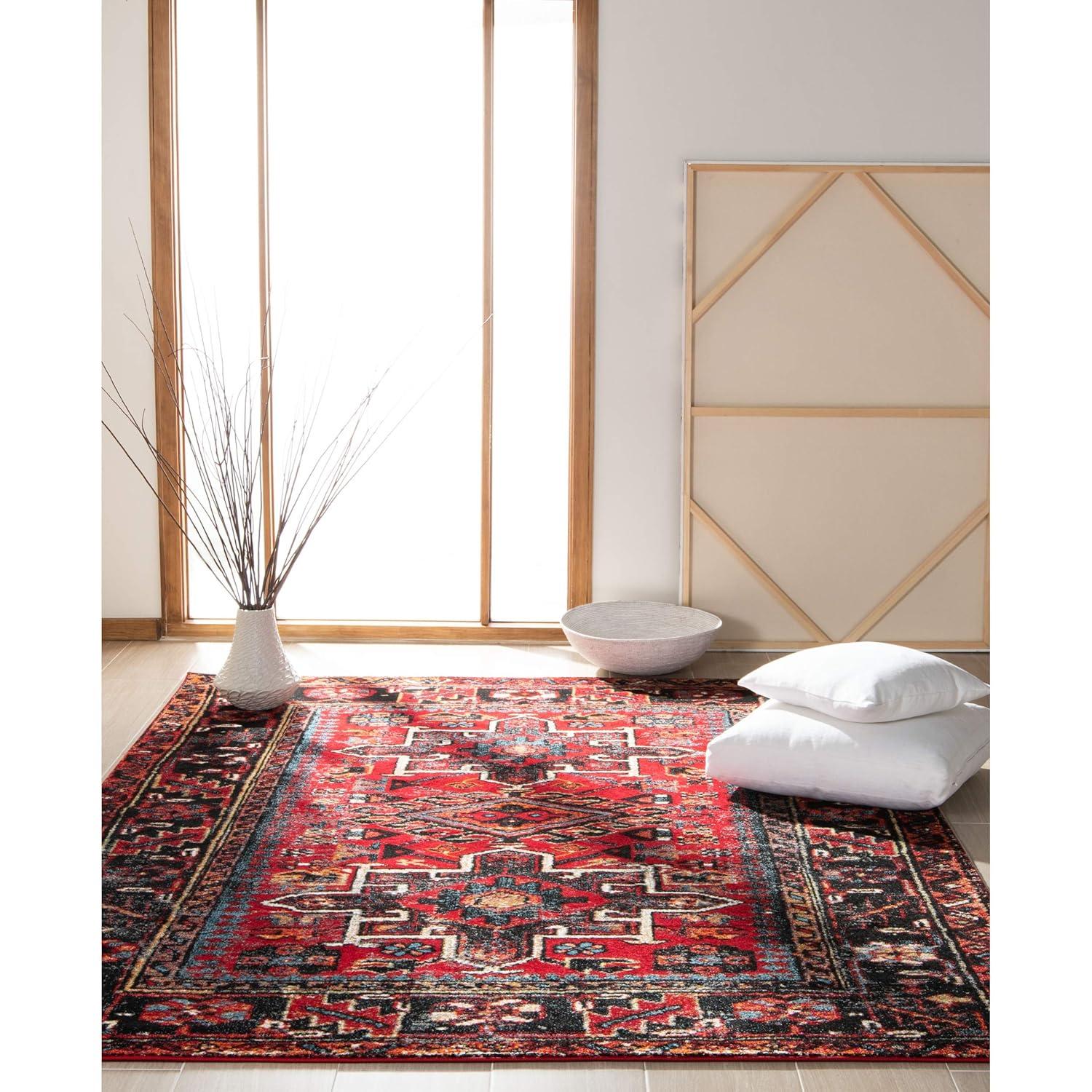 Vintage Hamadan VTH229 Power Loomed Indoor Area Rug - Red/Black - 4'x6' - Safavieh