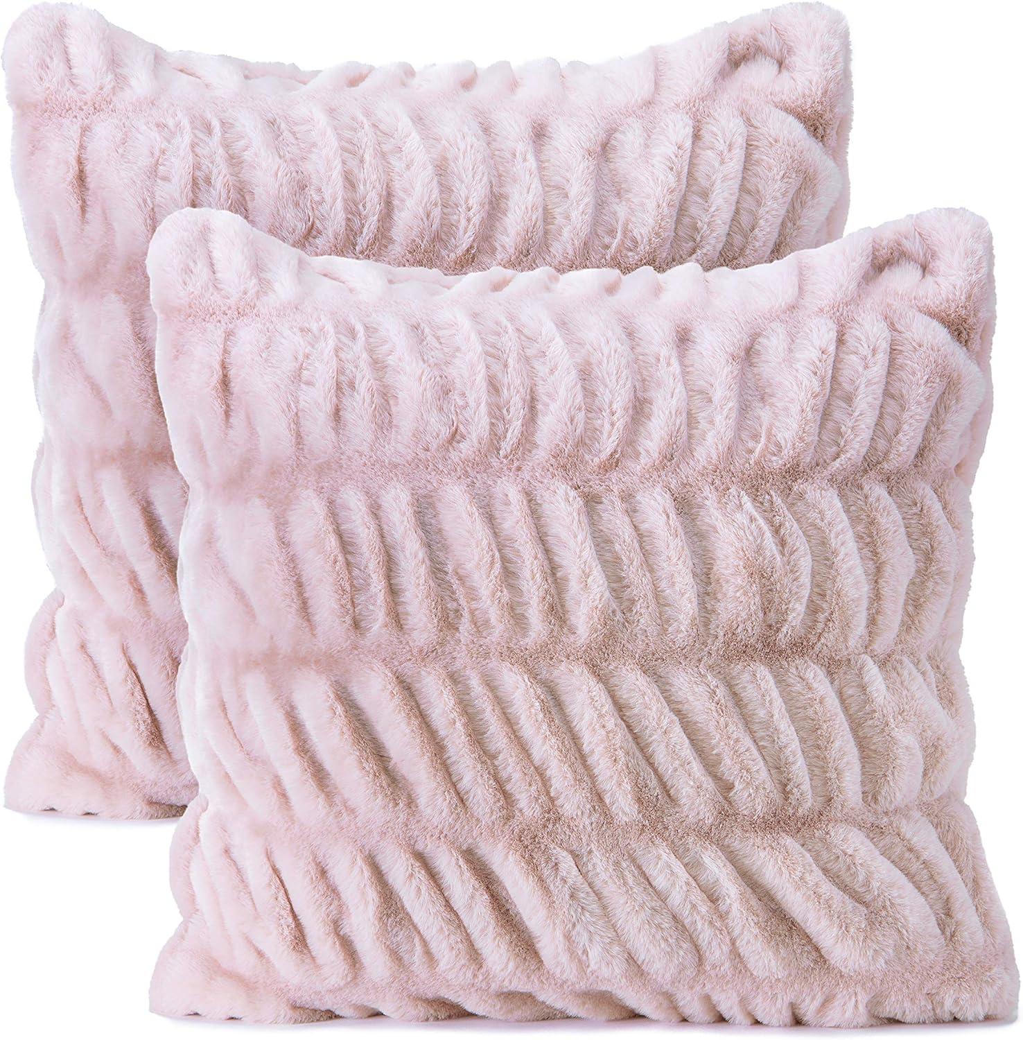 Pink Ruched Faux Fur 18" x 18" Pillow Covers