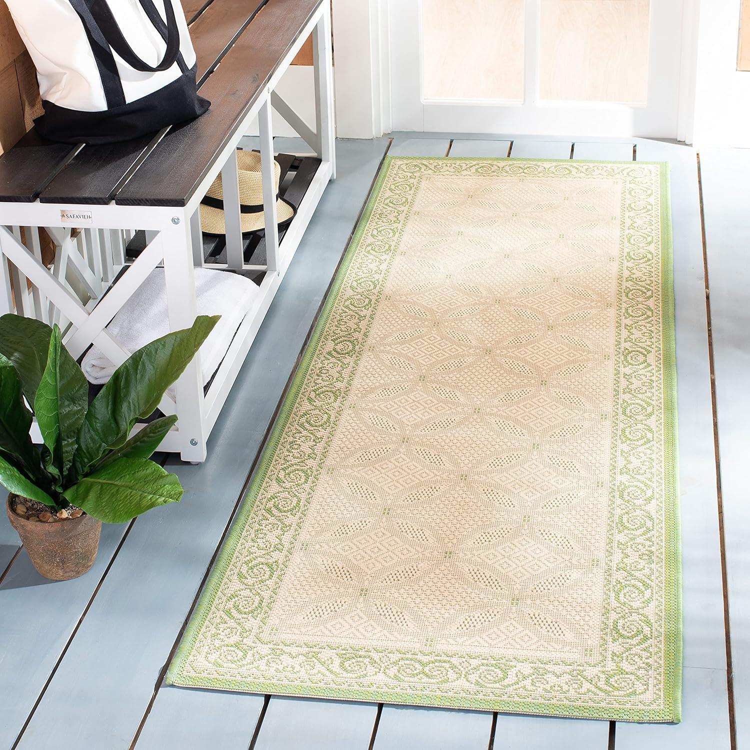 Courtyard CY1502 Power Loomed Indoor and Outdoor Runner Rug - Natural/Olive - 2'3"x6'7" - Safavieh