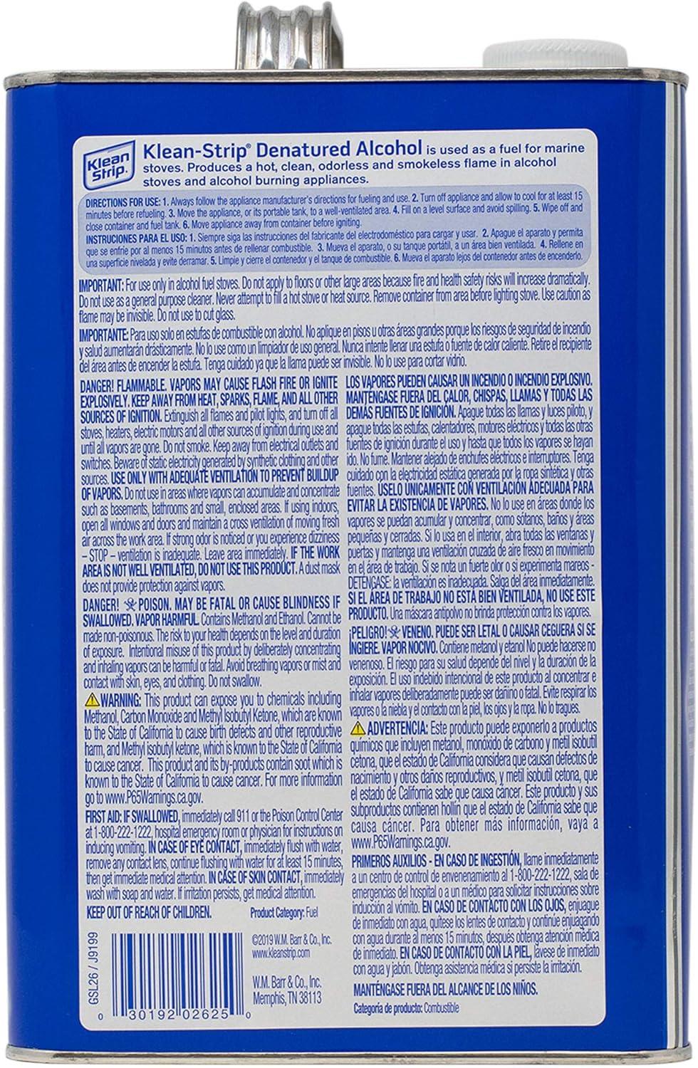 Klean Strip Clean Burning Denatured Alcohol Fuel, 1 Gallon