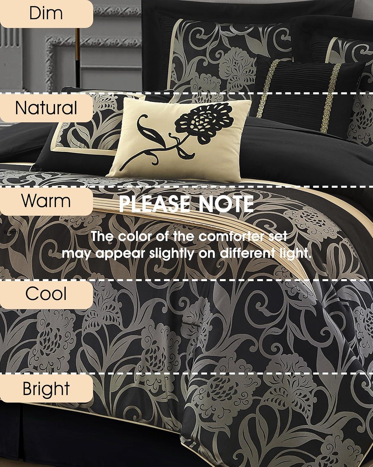 Nanshing America, Inc Fennville Black/Gold/Beige Microfiber 7 Piece Comforter Set