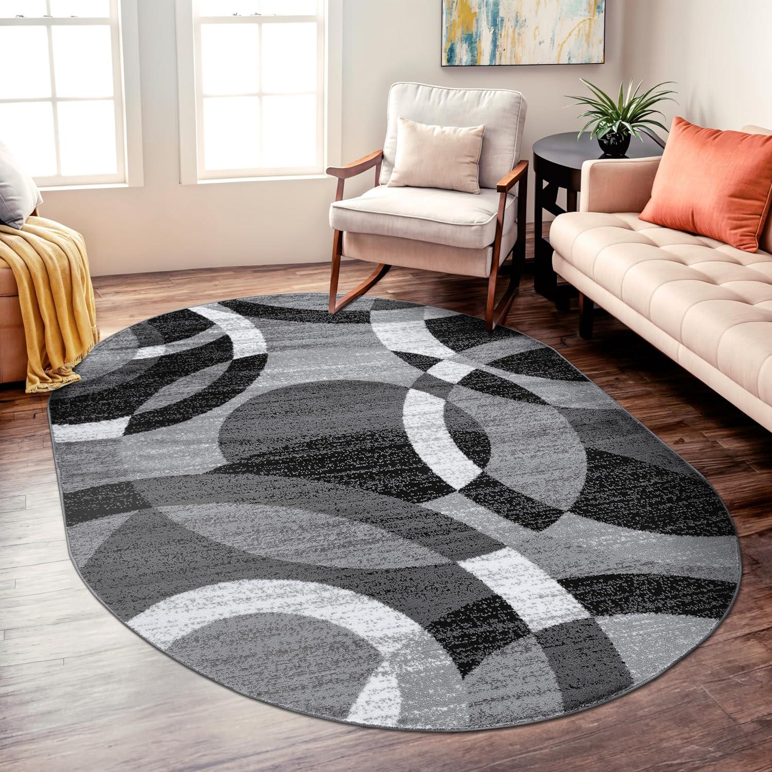 World Rug Gallery Geometric Circles Area Rug - Gray 5'x6'6" Oval