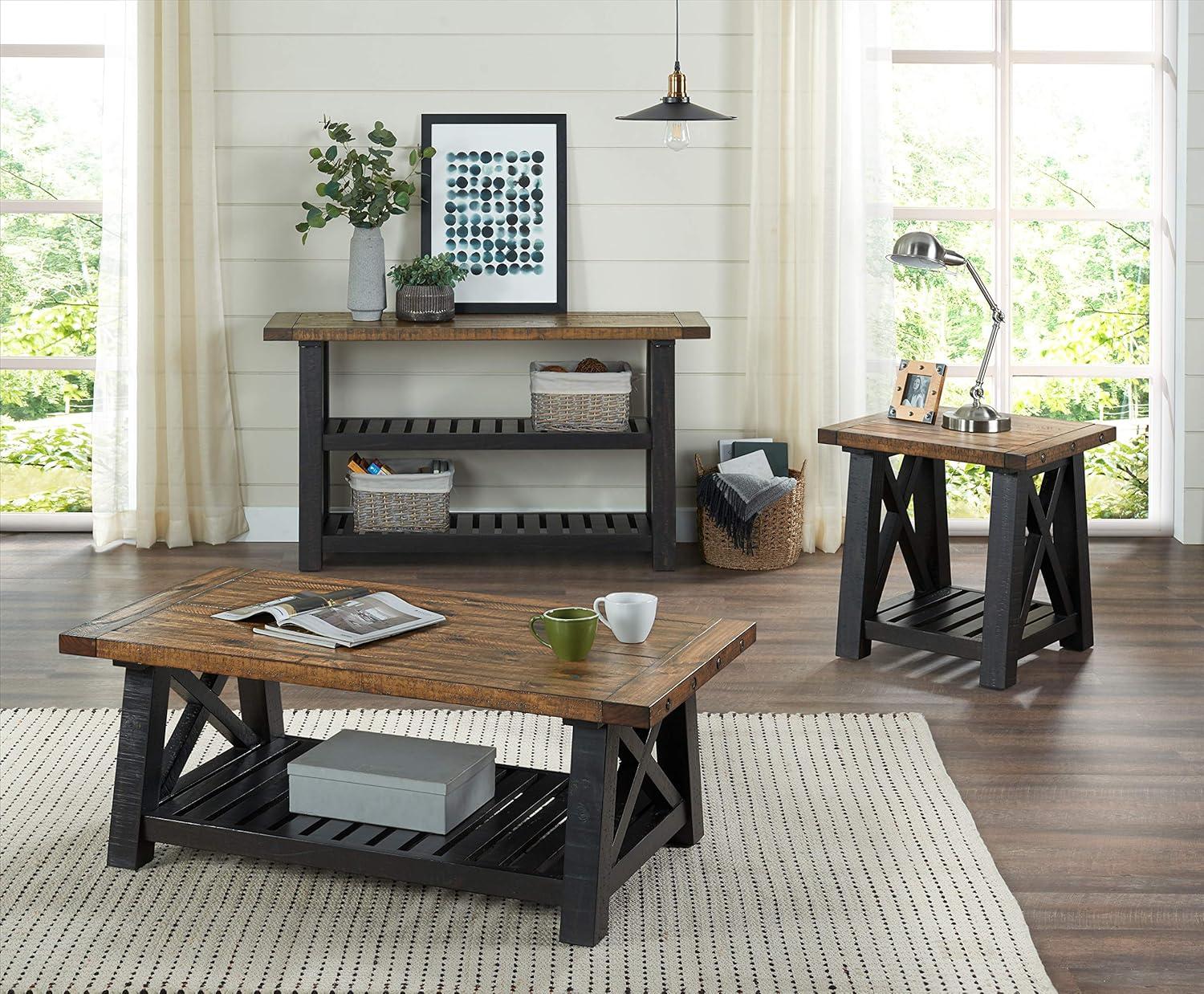 Bolton Industrial Rustic 55" Black Stain and Natural Sofa Table with Storage