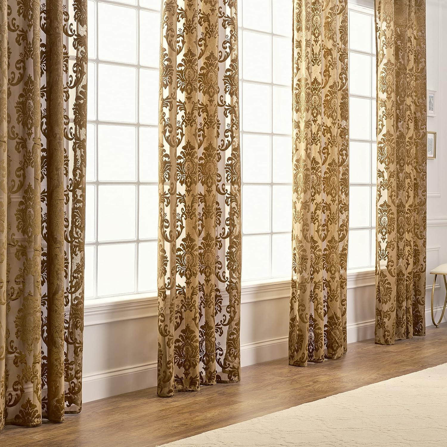 Chanasya 2pk Devore Damask Sheer Grommet Window Curtain Panels - Set of 2 - 52 x 96 Inches Long - Blue