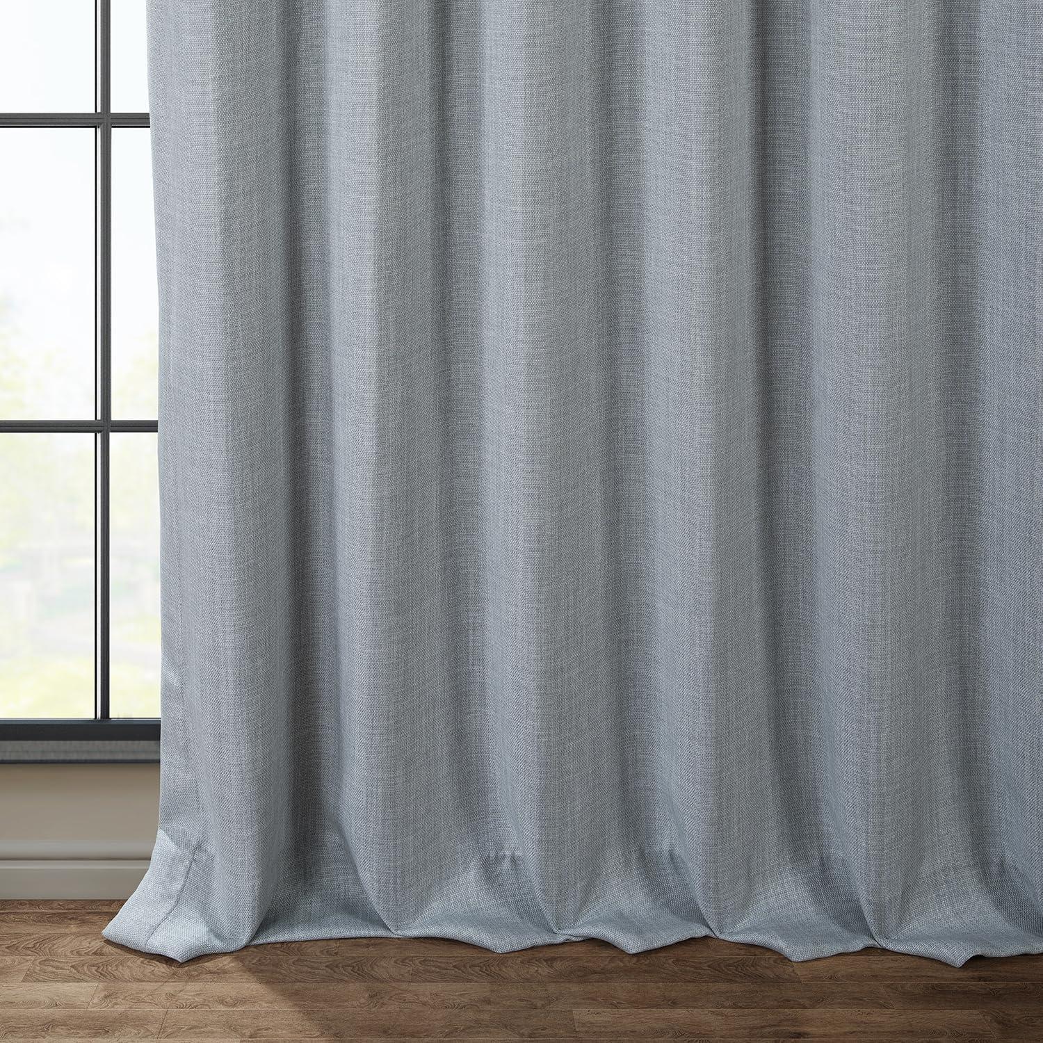 Heather Grey Faux Linen Blackout Curtains 120" Long