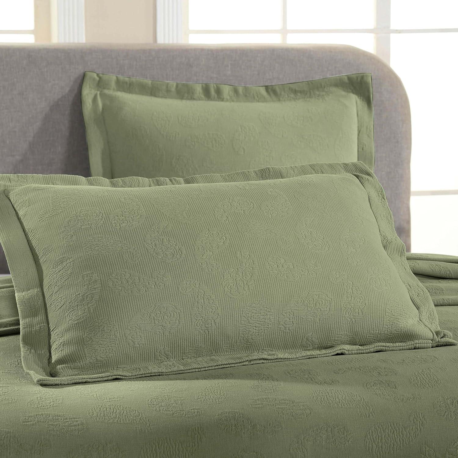 Sage Cotton Queen Paisley Bedspread Set with Pillow Shams